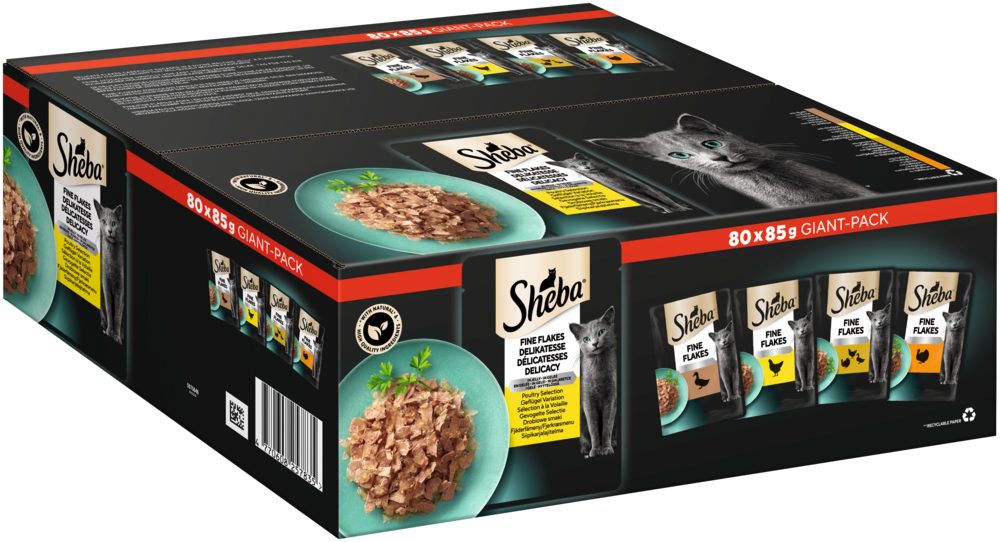 Sheba SHEBA® Portionsbeutel Delikatesse in Gelee Geflügel Variation 80 x 85g, Nassfutter für: Katze