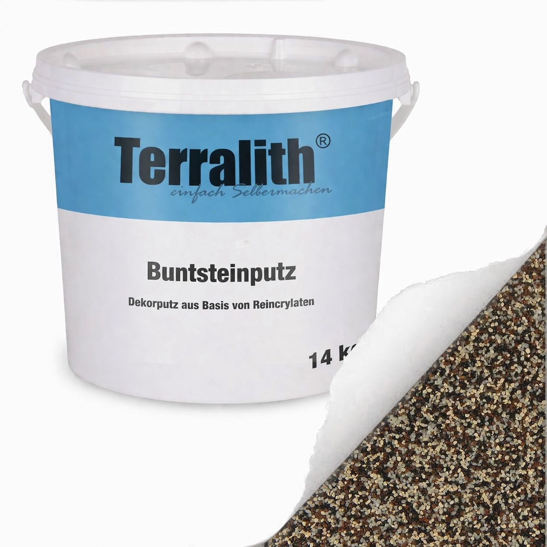 Terralith® Kunstharzputz Buntsteinputz Mosaikputz 2mm -14 kg- BSP73 (Eimer, Verarbeitungsfertig) Dekorationsputz aus Marmor-Granulat bzw. eingefärbter Körnung