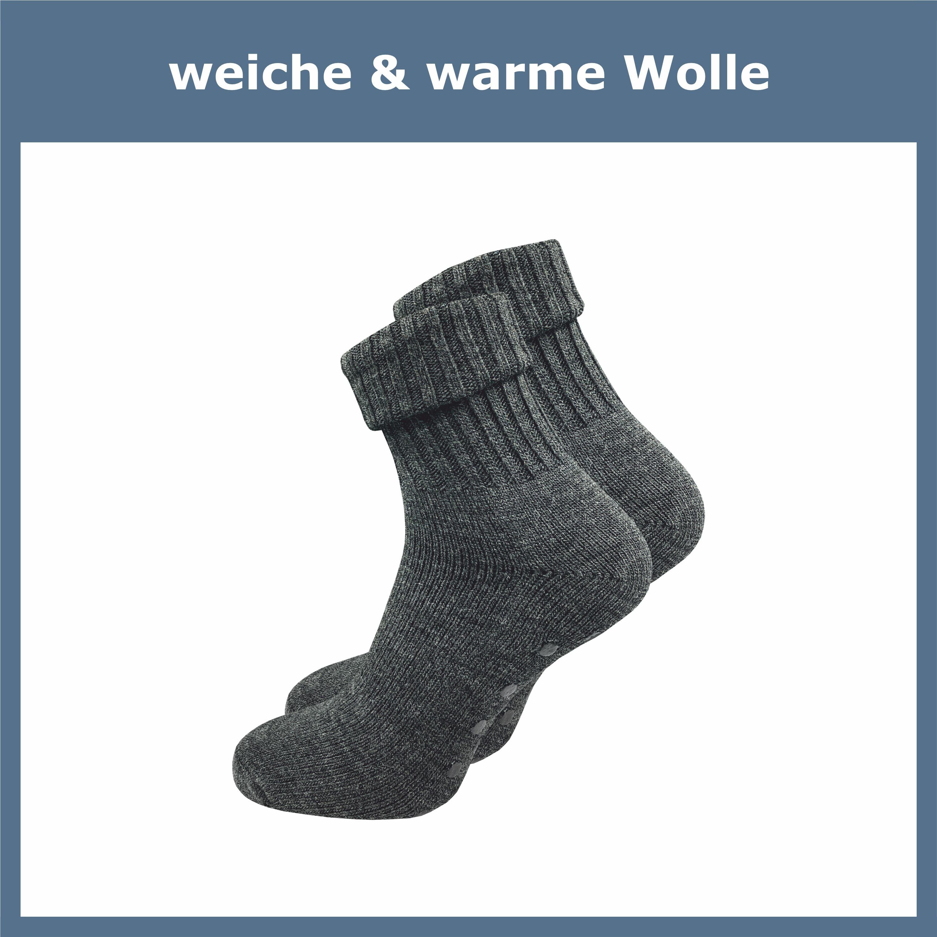 Hausschuhsocken, Noppen Rutschfeste warme für kuschlige für Damen Wolle (2 grau ABS-Socken Socken Weiche mit Füße, dunkelgrau GAWILO & & extra aus Paar) Stoppersocken