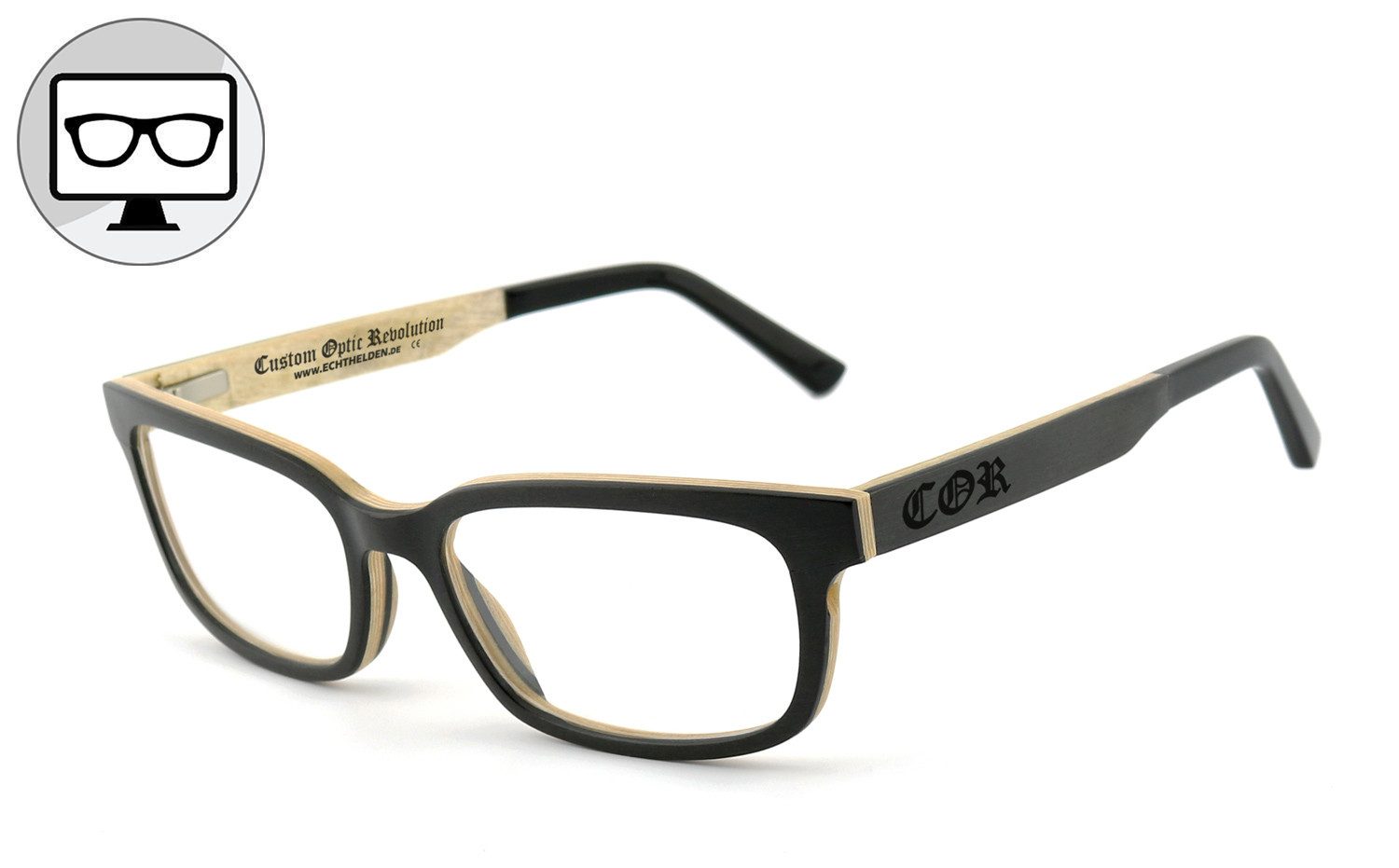 COR Brille COR018 Holzbrille, Bildschirmbrille, Bürobrille, Gamingbrille, Holzbrille