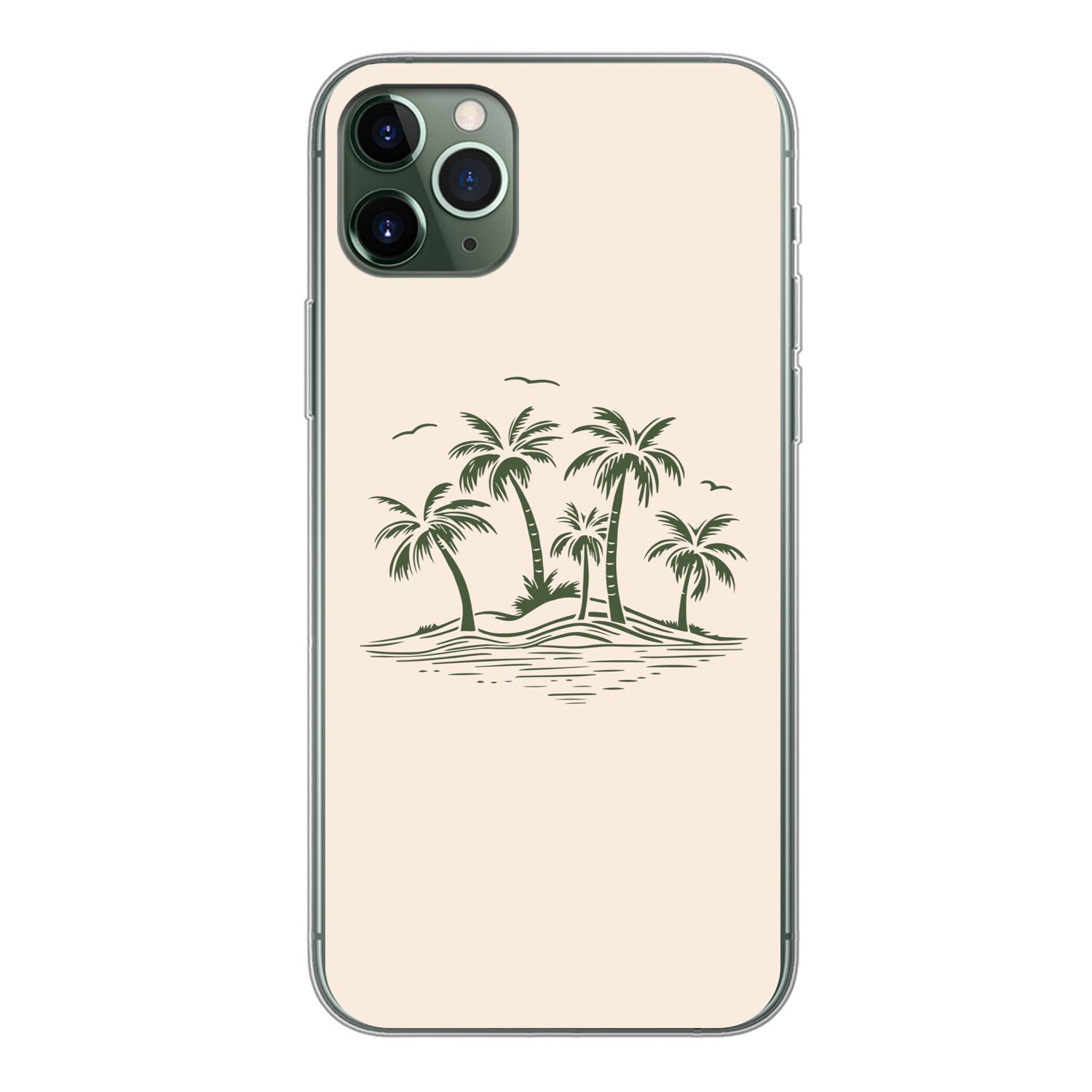 MuchoWow Handyhülle für Apple iPhone 11 Pro Max Palmen - Strand - Beige - Grün - Tropisch, Smartphone-Bumper, Print, Handy Schutzhülle Dünn