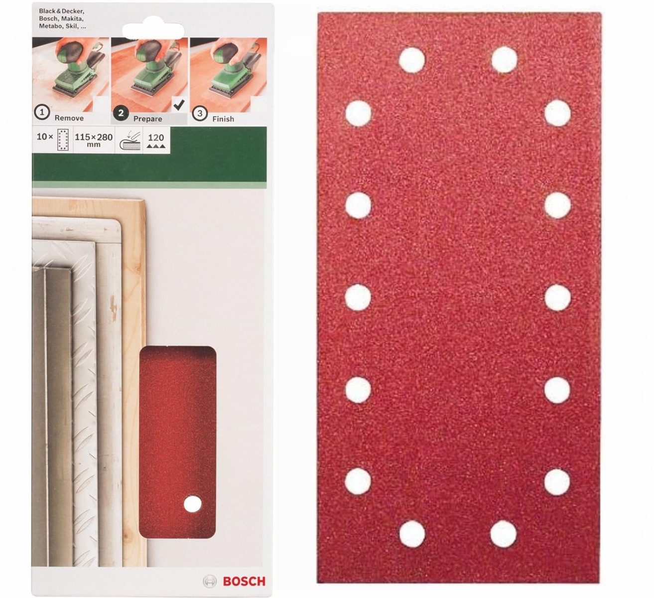 Schleifpapier Schleifblatt Klett 10 x, 115 x 280 mm, K 120 für Schwingschleifer