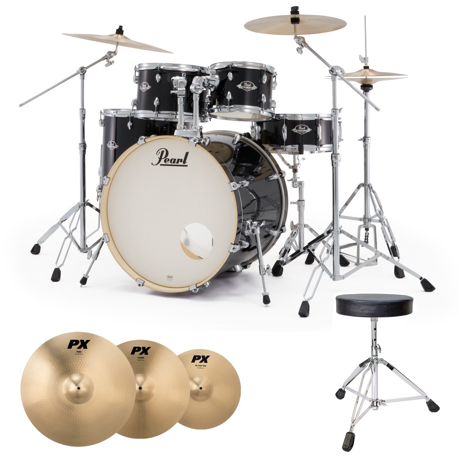 Pearl Drums Schlagzeug Pearl Export EXX725SZ/C31 Drumset mit Becken und Sitz,Anfänger, Fortgeschrittene, Komplettset mit Hocker, Schlagzeug-Set