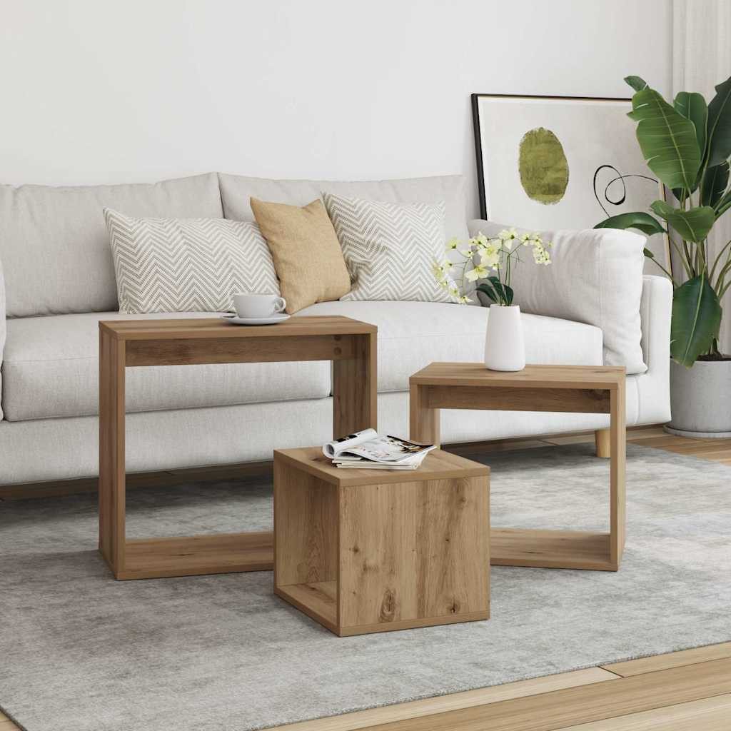 vidaXL Beistelltisch Satztische 3 Stk. Artisan-Eiche Holzwerkstoff (3-St)