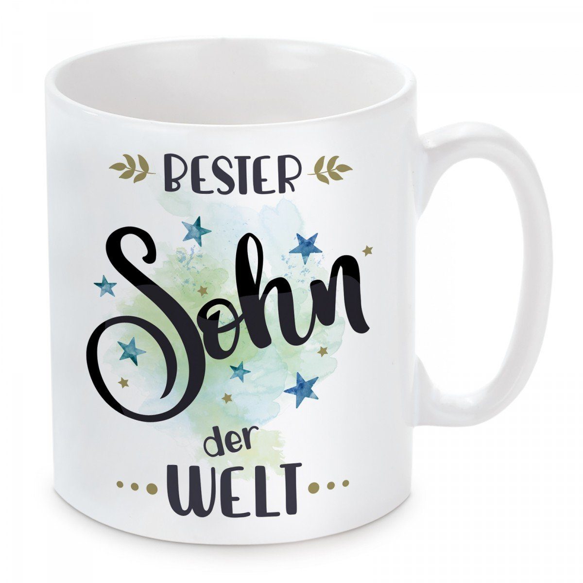 Herzbotschaft Tasse Kaffeebecher mit Motiv Bester Sohn der Welt, Keramik, Kaffeetasse spülmaschinenfest und mikrowellengeeignet