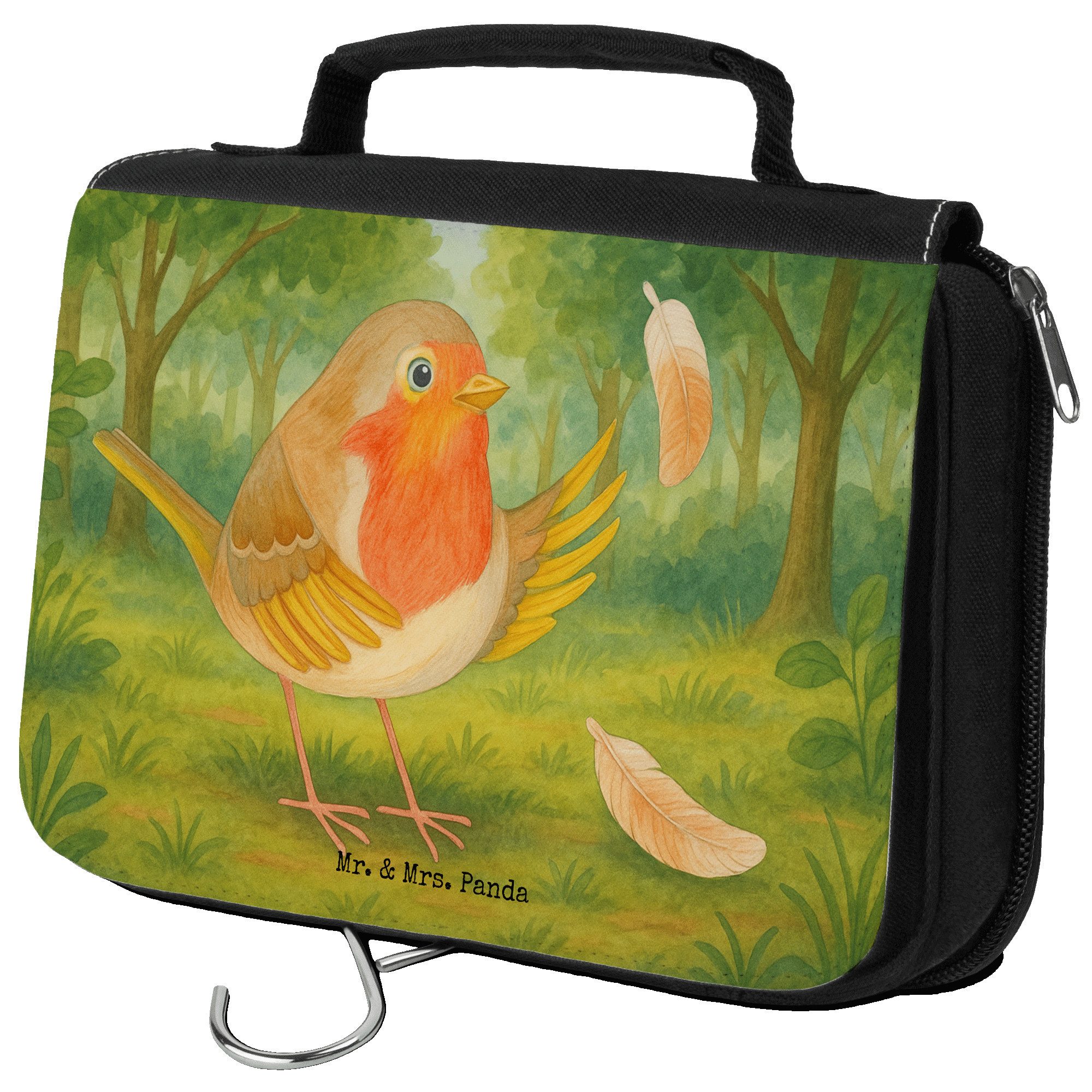 Kulturbeutel Rotkehlchen Federn Design, Kulturtasche, Weiß, Kosmetiktasche, Reiseb