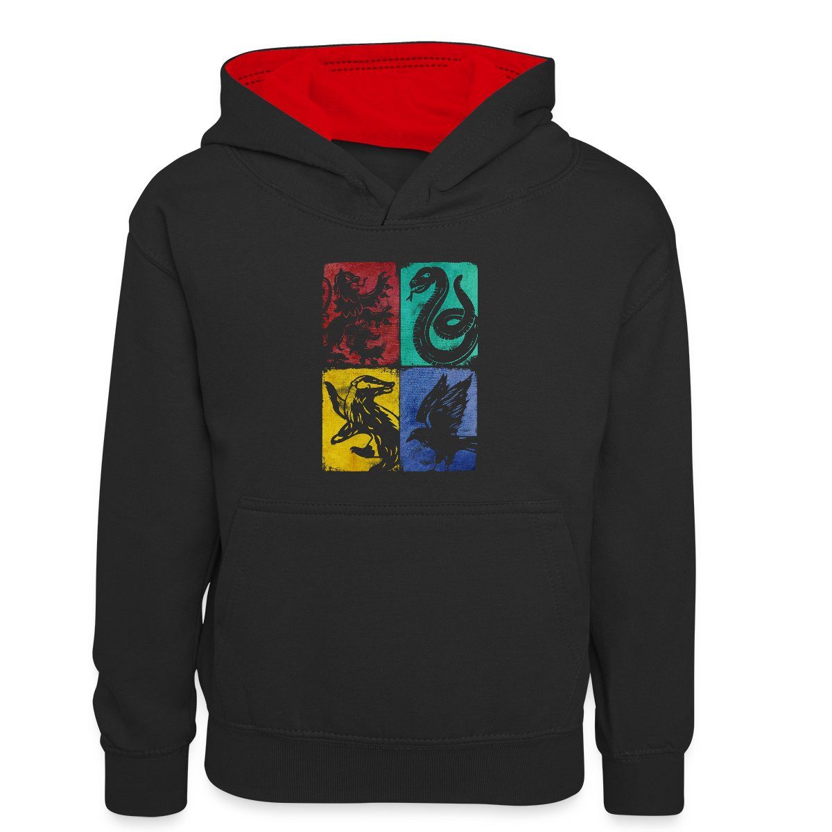 Hoodie Harry Potter Häuser Wappen Kachel-Mix Kinder Kontrast-Hoodie