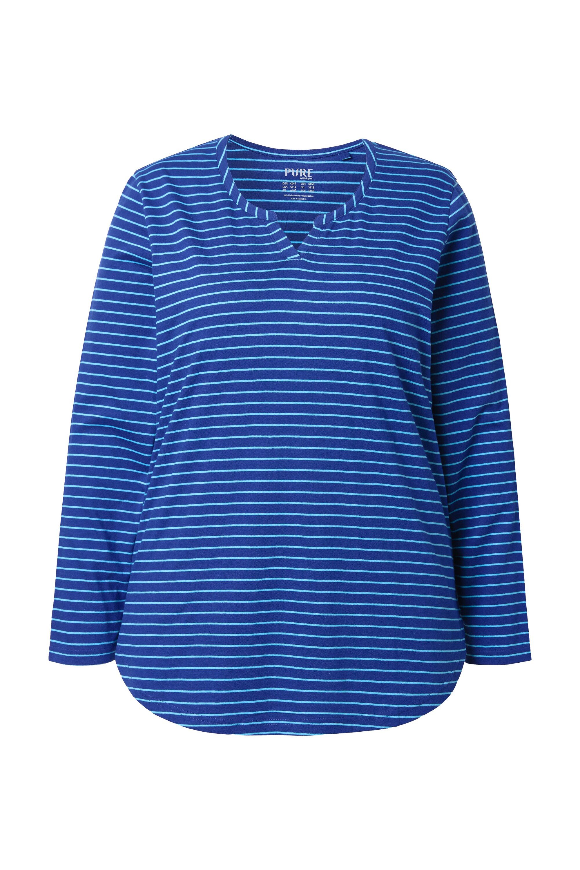 Ulla Popken Pyjama Pyjama-Longshirt Ringel Tunika-Ausschnitt Langarm günstig online kaufen