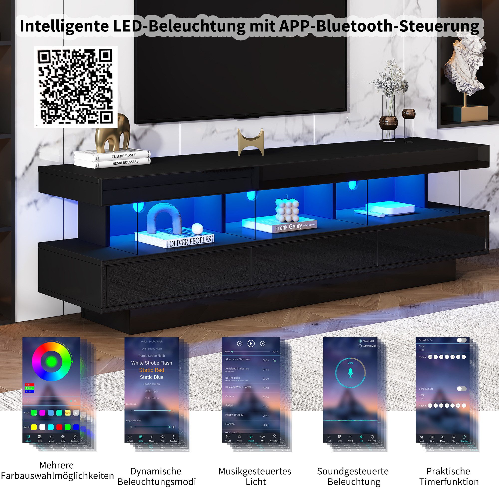 Merax TV-Schrank mit Schubladen und offenen Fächern Lowboard hochglänzend, günstig online kaufen