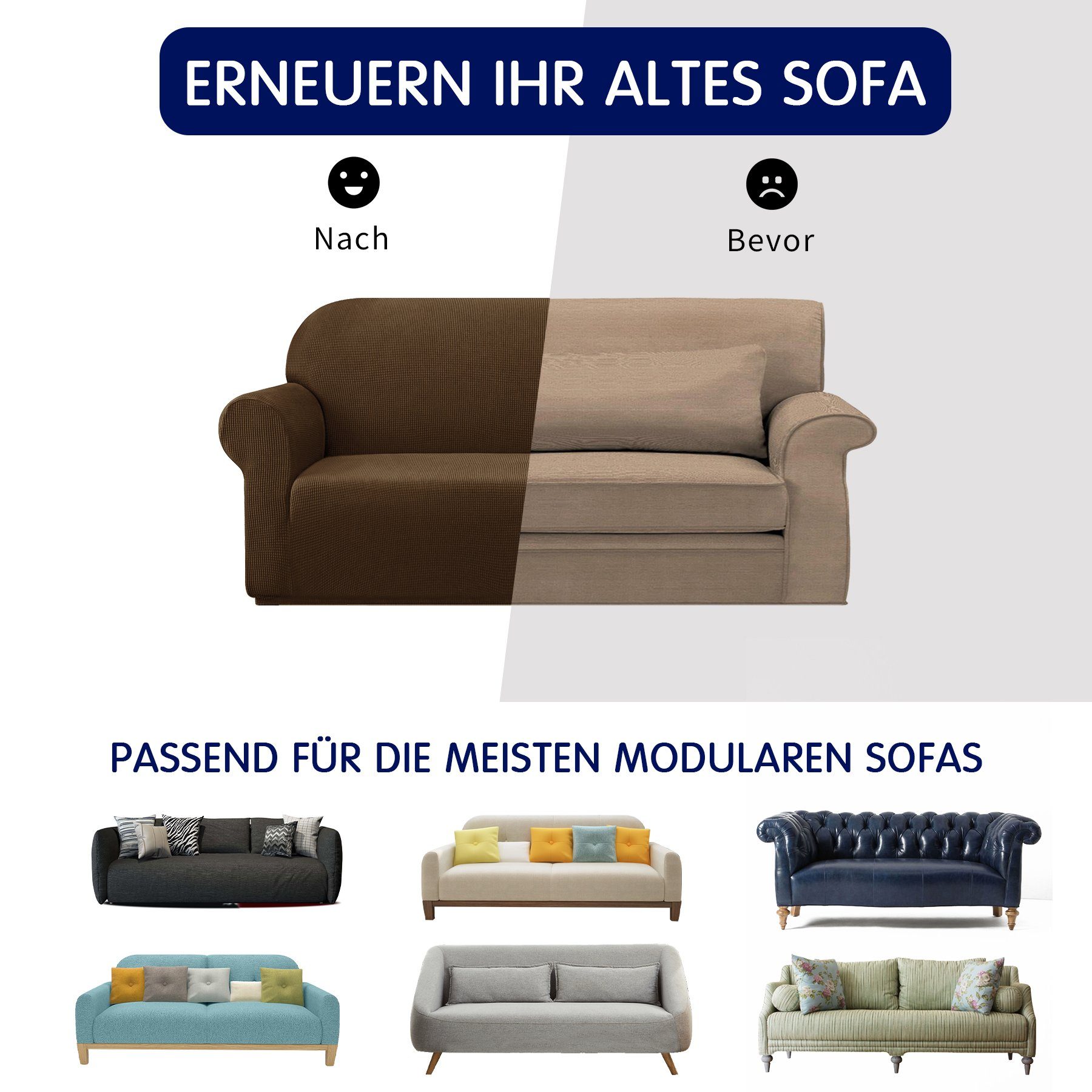 waschbarer Braun Dehnbarer Sofabezug, SUBRTEX, Stoff Sitzer 1 Sofahusse