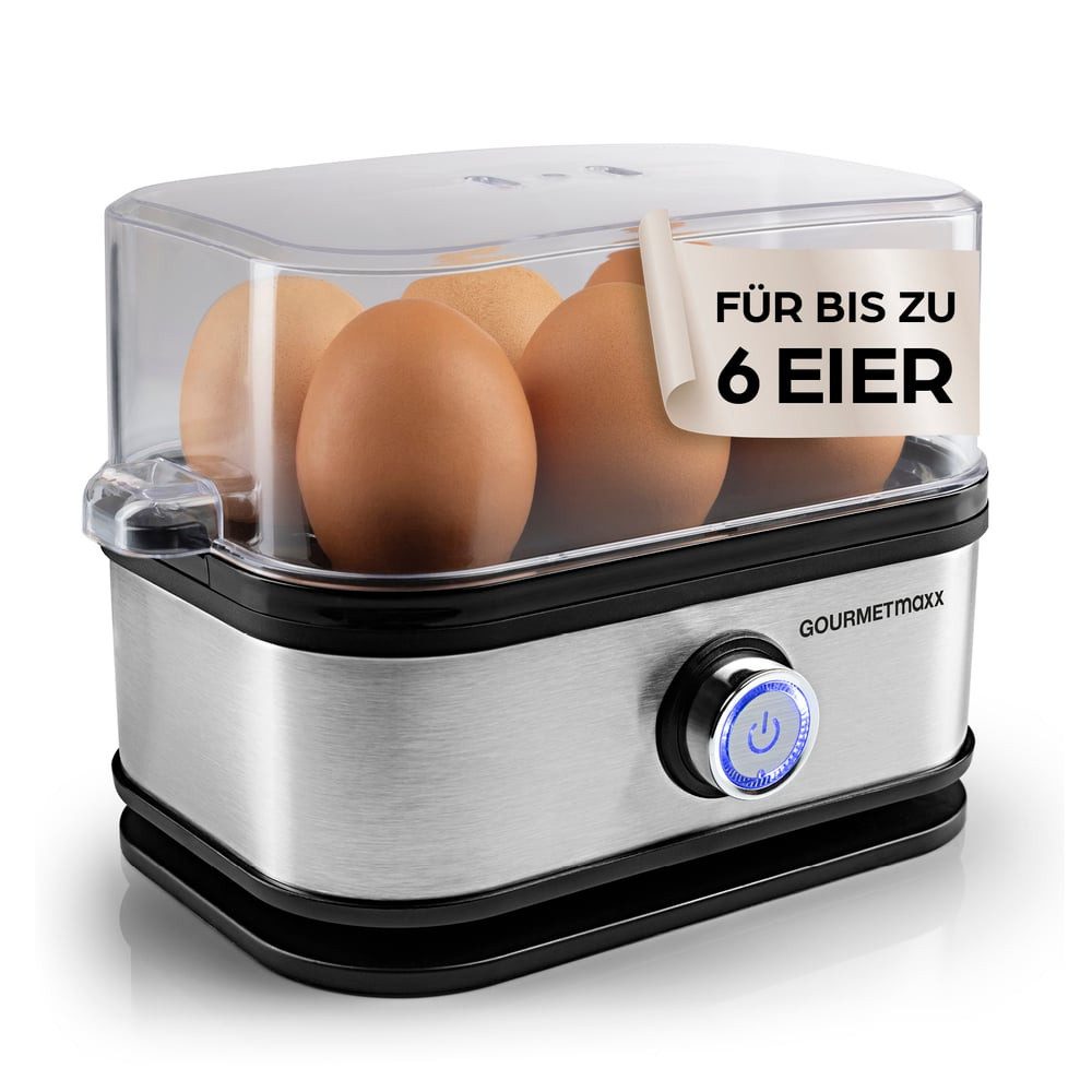 GOURMETmaxx Eierkocher für 6 Eier 400W Edelstahl, 400 W, mit Messbecher & Eierstecher