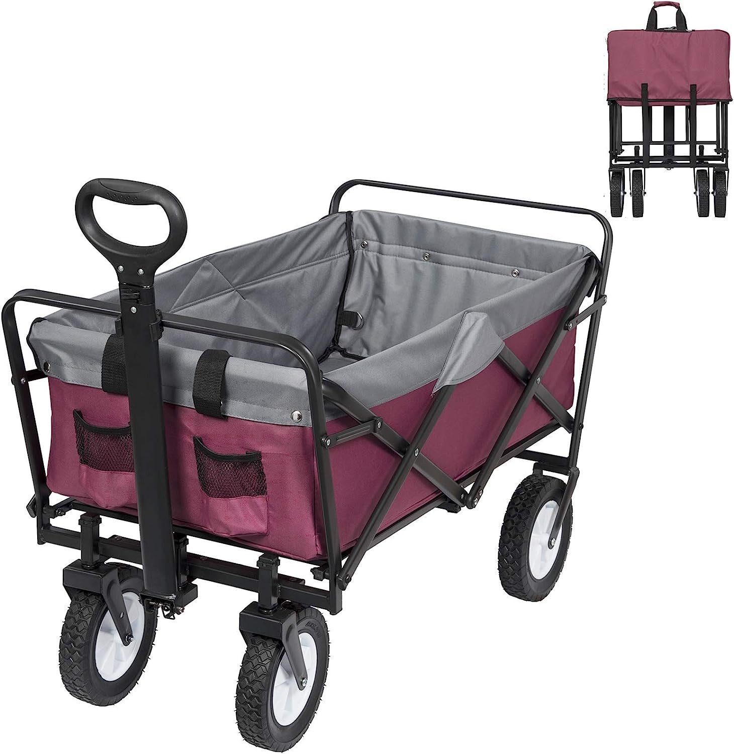 LAWA Living and Lifestyle Bollerwagen faltbar klein klappbarer Handwagen  Transportwagen 100kg mit Bremse (12,4kg leicht), mit Heckklappe, sehr  kleines Packmaß, Schwarz