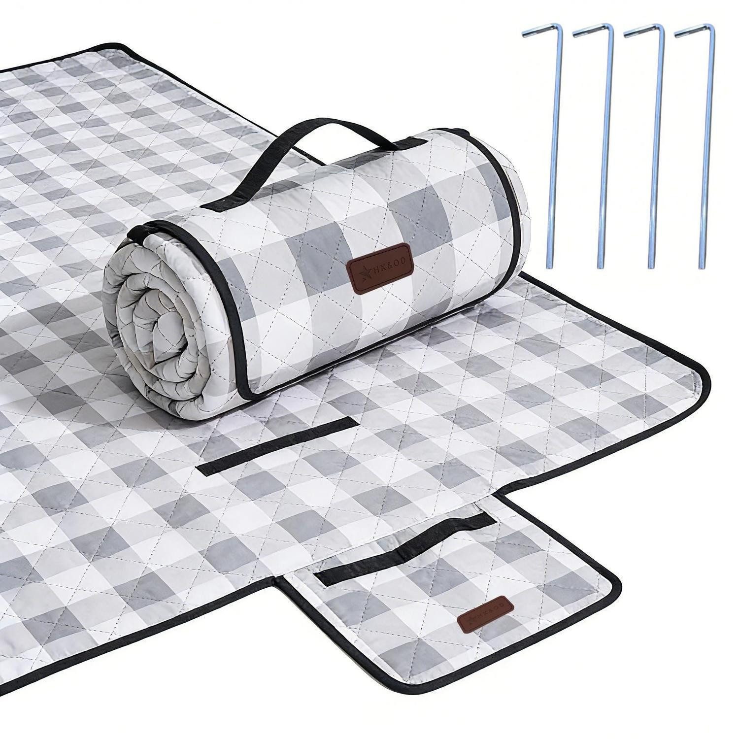 Picknickdecke Picknickdecke Wasserdicht Faltbar 203 x 203 cm (Quadratisch) Grau, LuxusKollektion
