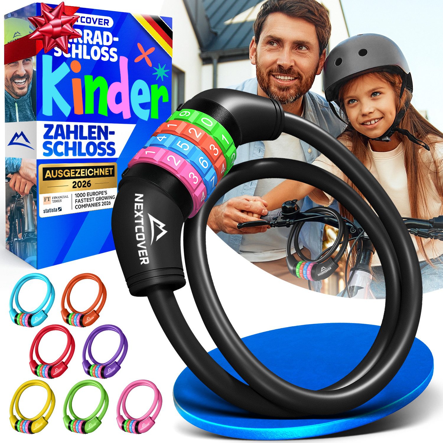 Nextcover Zahlenkabelschloss NEXTCOVER® Fahrradschloss Kinder mit 4-stelligem Zahlencode
