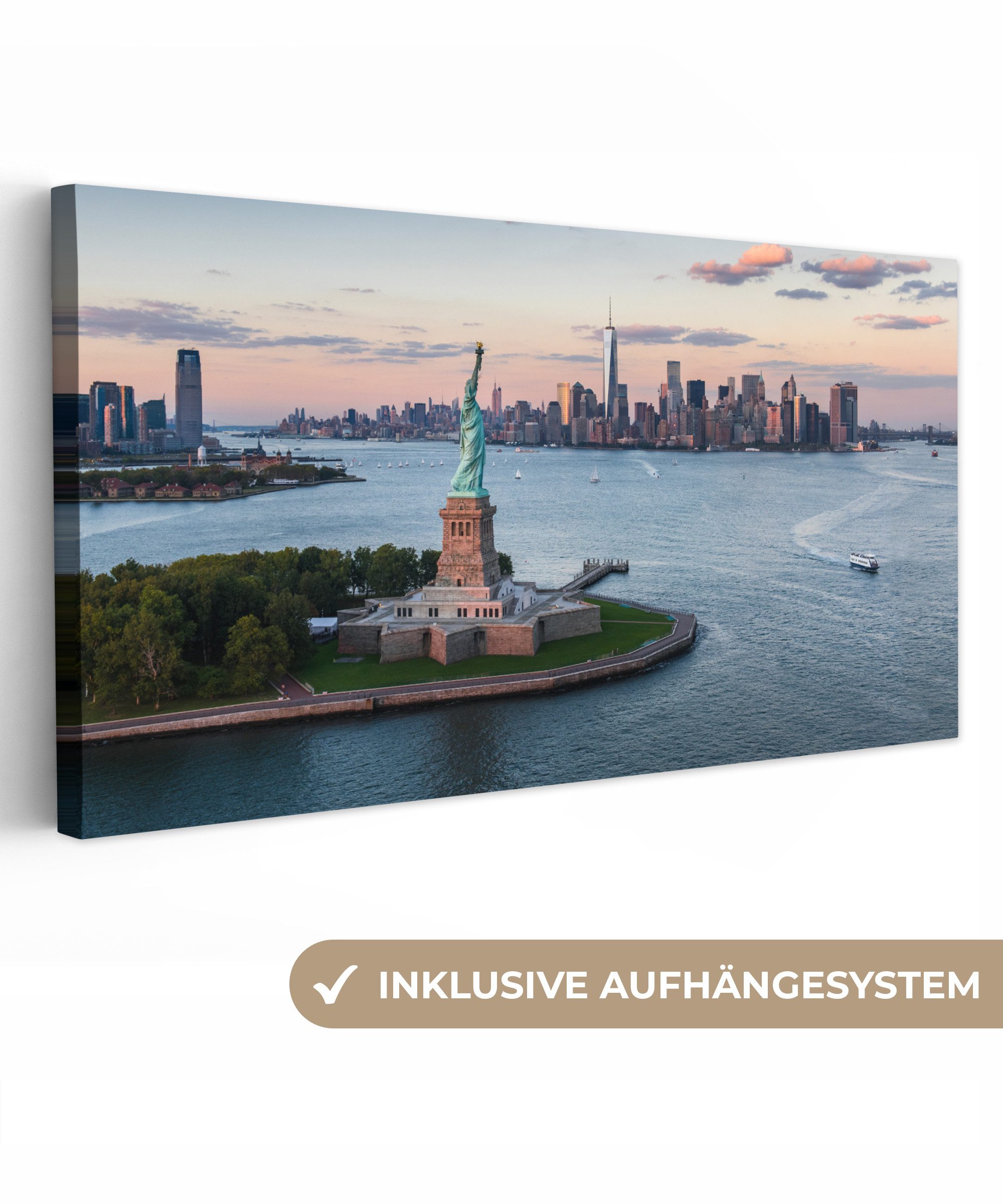 OneMillionCanvasses® Leinwandbild Panorama New York - Freiheitsstatue - Sky günstig online kaufen