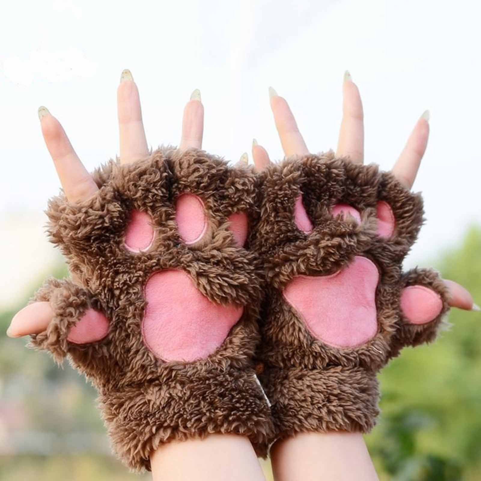 Rosa für (Katzenpfote Frauen Rutaqian Teenage Warme Winterhandschuhe) Halbe Handschuhe Handschuhe Fleecehandschuhe Damen, und Nette Handschuh Winter Lady Plüsch Fingerlose Handschuhe Katze Mädchen