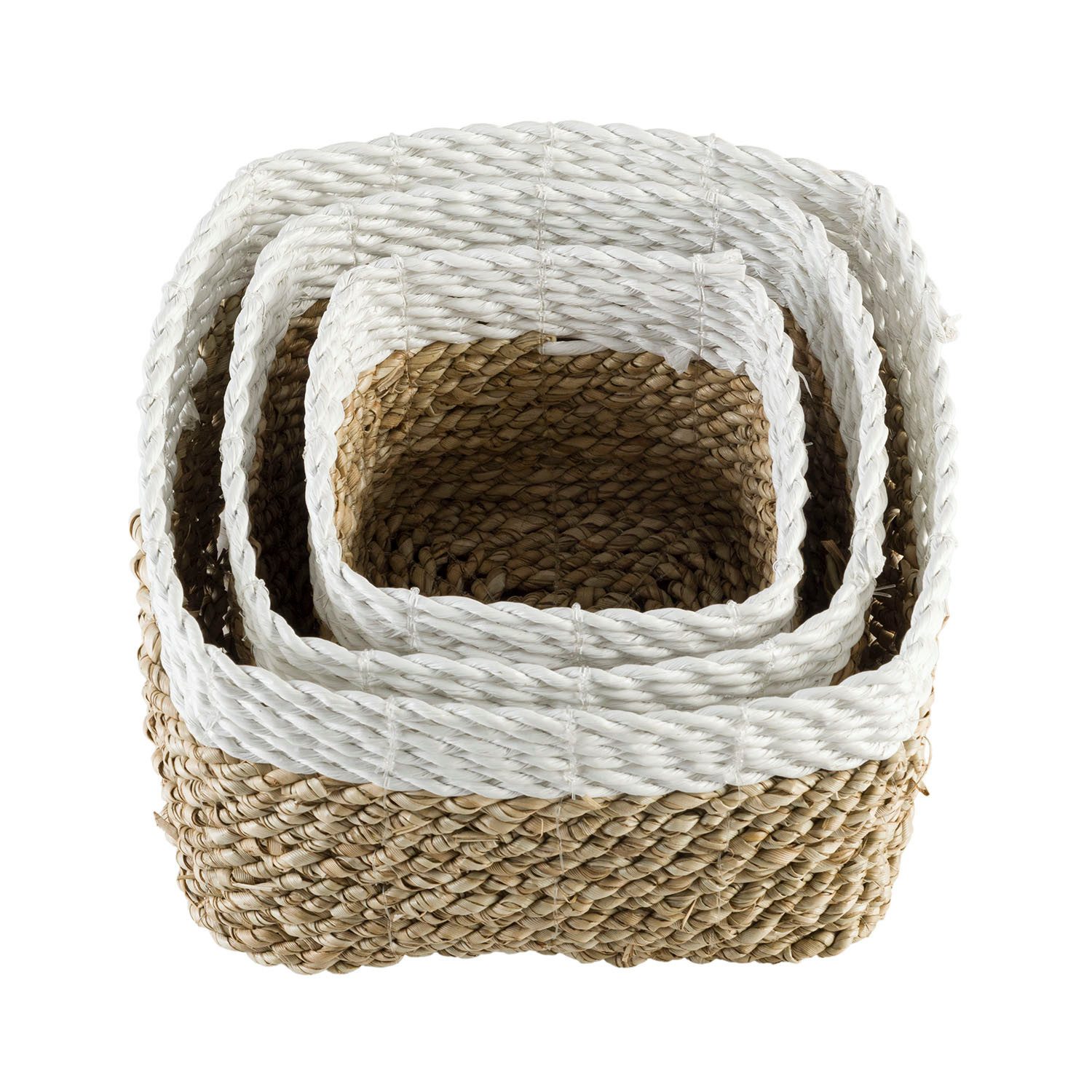 wohnfreuden Aufbewahrungskorb Korb Recta aus Seegras und Kunstfaser Weiß verschiedene Größen