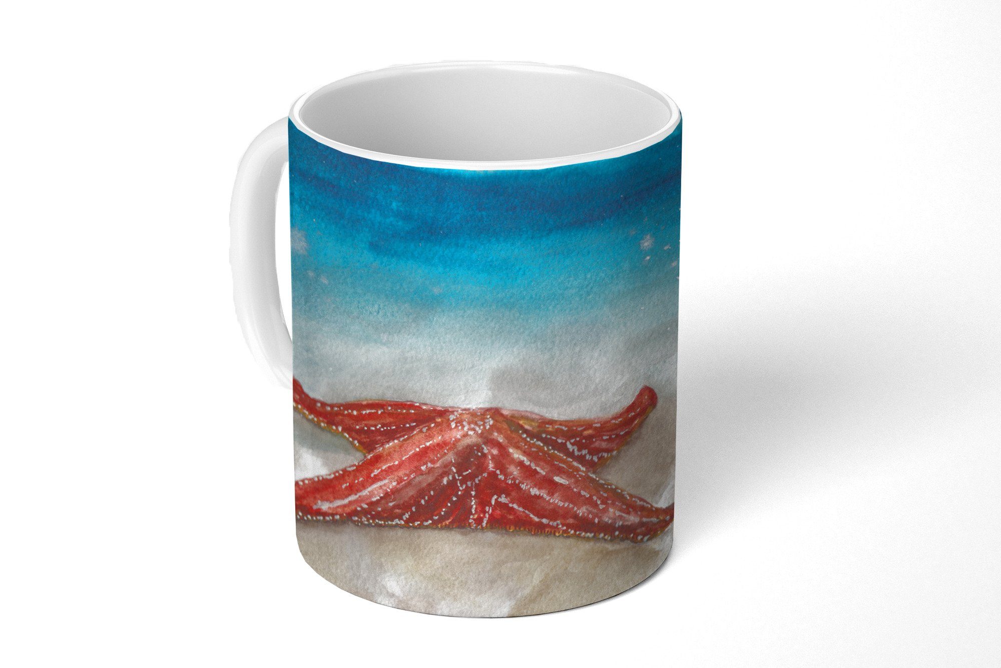 MuchoWow Tasse Seestern - Aquarell - Meer, Keramik, Kaffeetassen, Teetasse, Becher, Teetasse, Geschenk