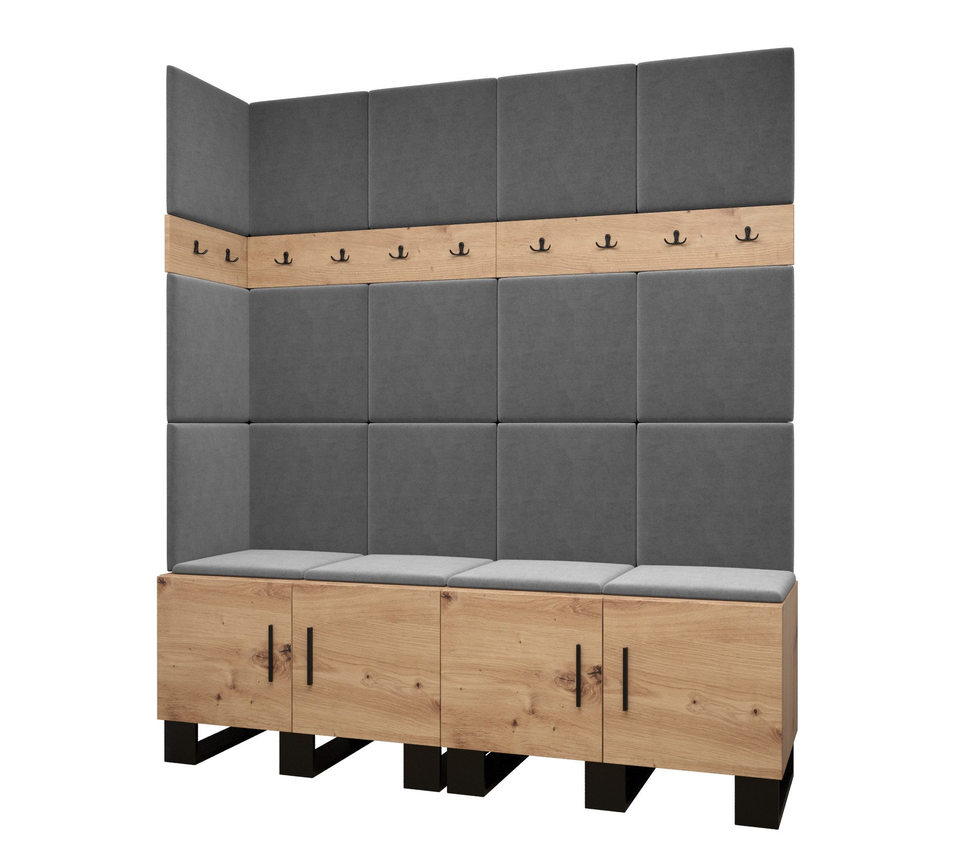 ABIKS MÖBEL Garderoben-Set ARTIN Set 12 Garderobe mit gepolsterten Paneelen, Industriell Design
