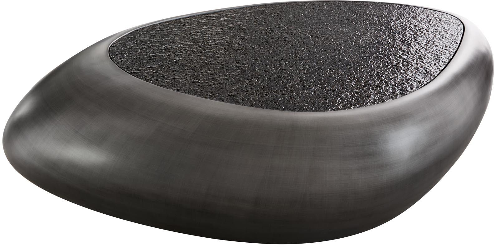 DELIFE Couchtisch Sagana, Metallic Silber 120x80 cm mit Reliefglas Grau Couchtisch