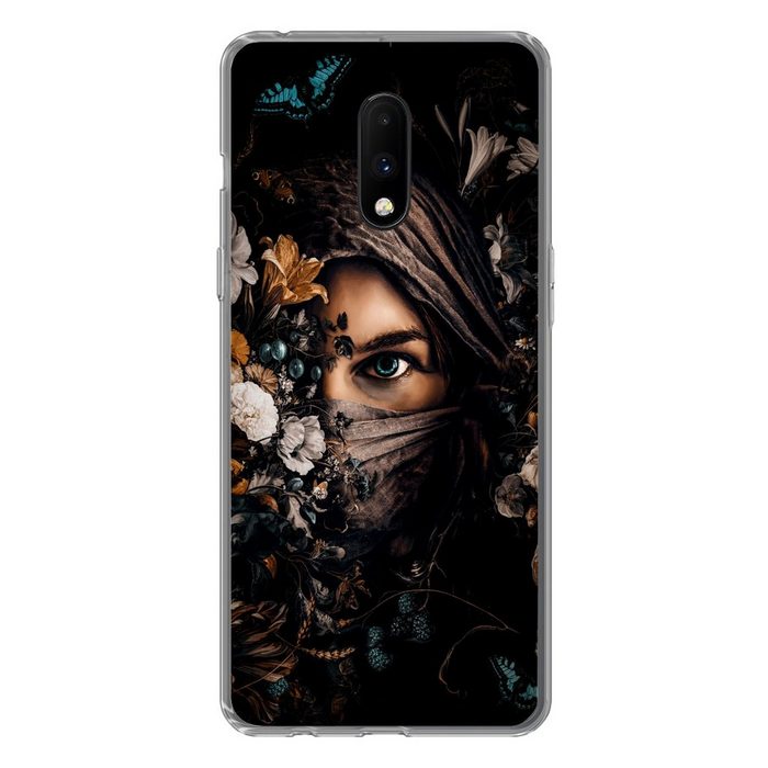 MuchoWow Handyhülle Frau - Luxus - Blumen - Schmetterling - Porträt Phone Case Handyhülle OnePlus 7 Silikon Schutzhülle