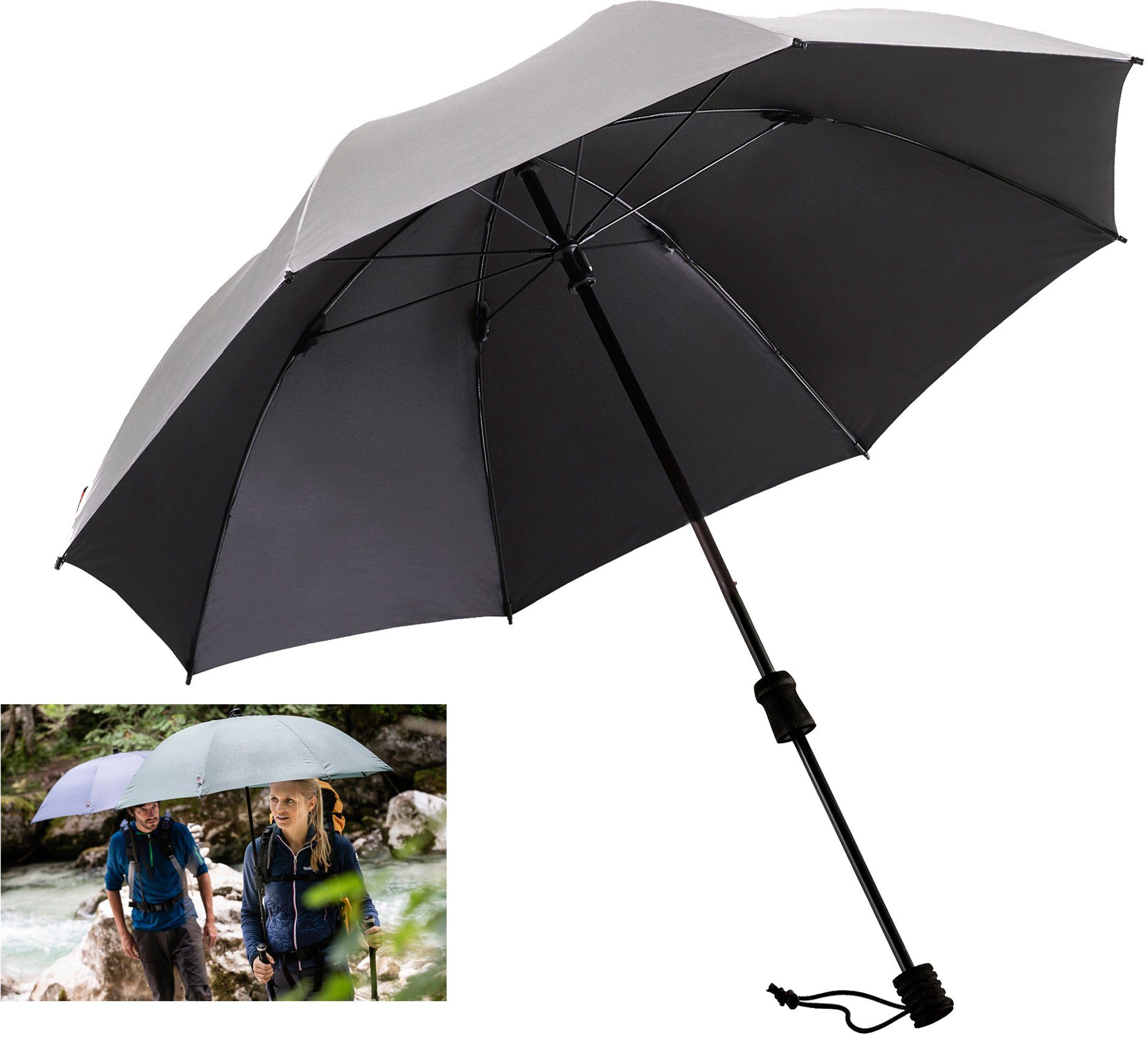EuroSCHIRM® Stockregenschirm Swing handsfree, silber, verlängerbarer günstig online kaufen