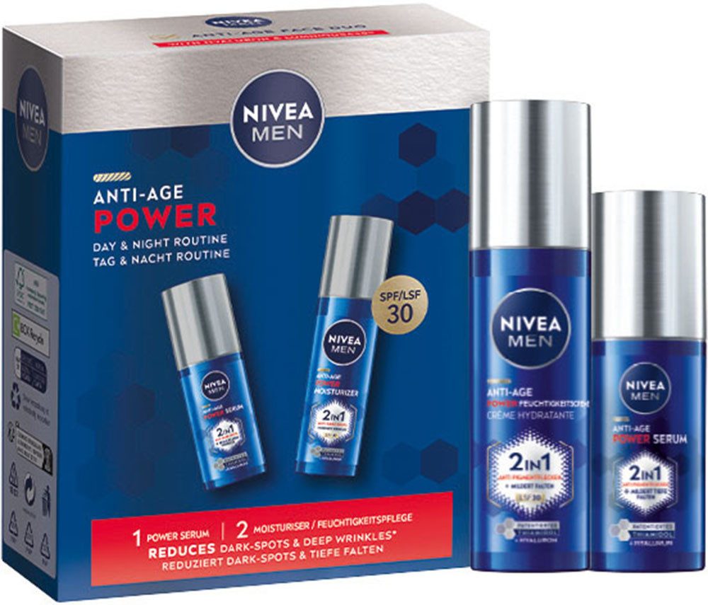 Nivea Men Gesichtspflege-Set NIVEA Men Anti Age Power Set Set, 2-tlg., mit Feuchtigkeitscreme und Serum, für alle Hauttypen geeignet