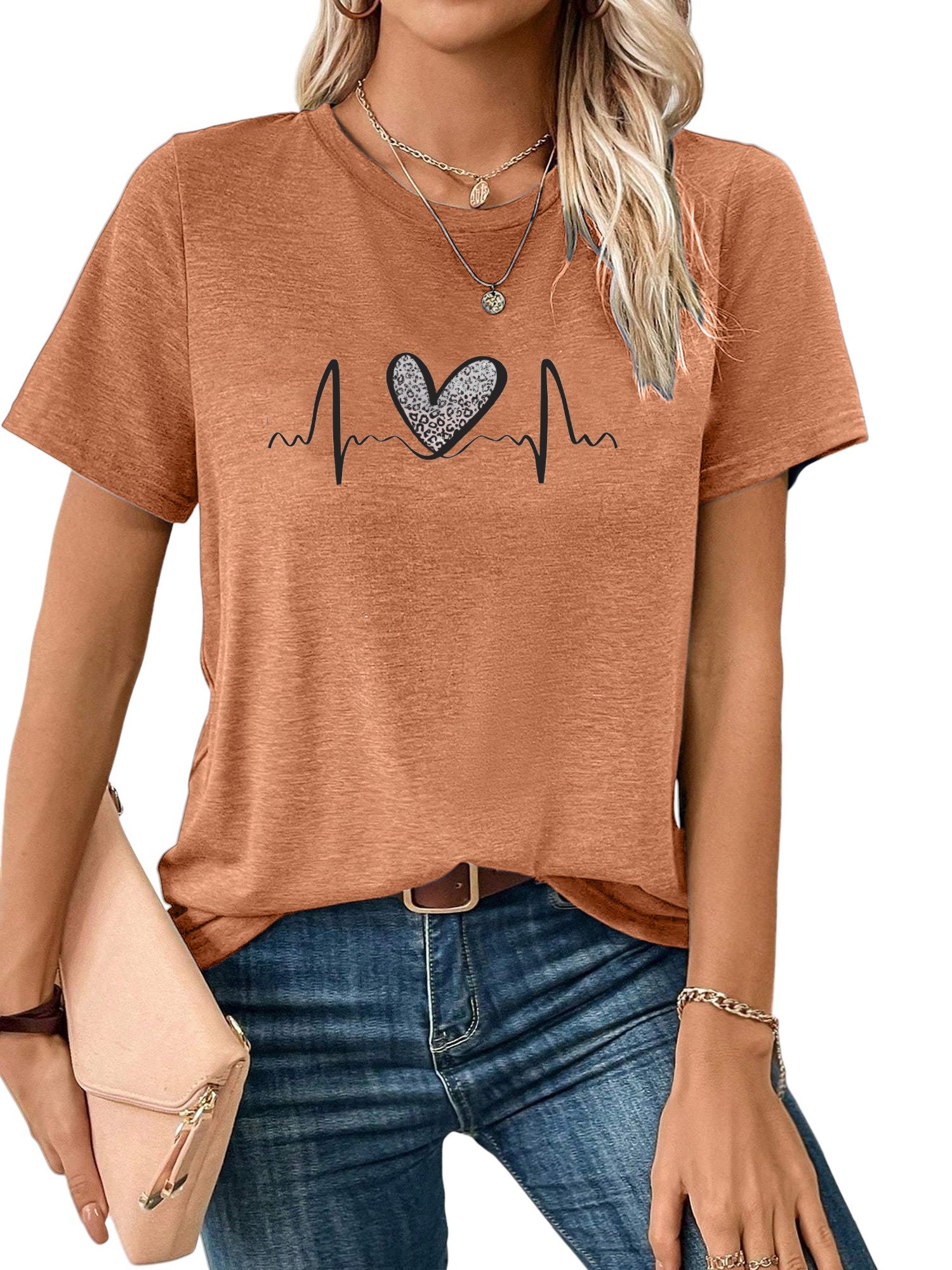 PYL Rundhalsshirt Bequemes Shirt Damen Kurzarm günstig online kaufen