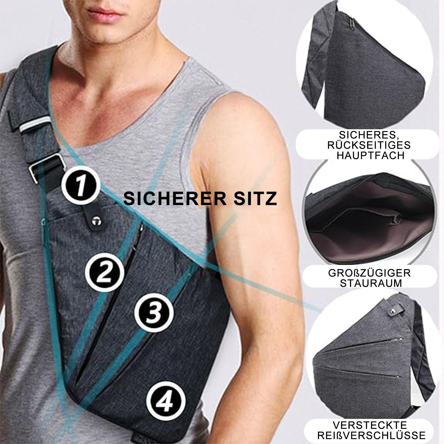 Mutig Umhängetasche Umhängetasche Schultertasche Messenger Bag Herrentasche Zum Umhängen (Diebstahlsichere Reisetasche, Anti-Diebstahl Sling Bag Brusttasche, Shoulder Bag Men, Wasserdichte Crossbag, Brusttasche Handytasche), für Reisen Outdoor-Sportarten wandern,Männer& Frauen(rechte Schulter)