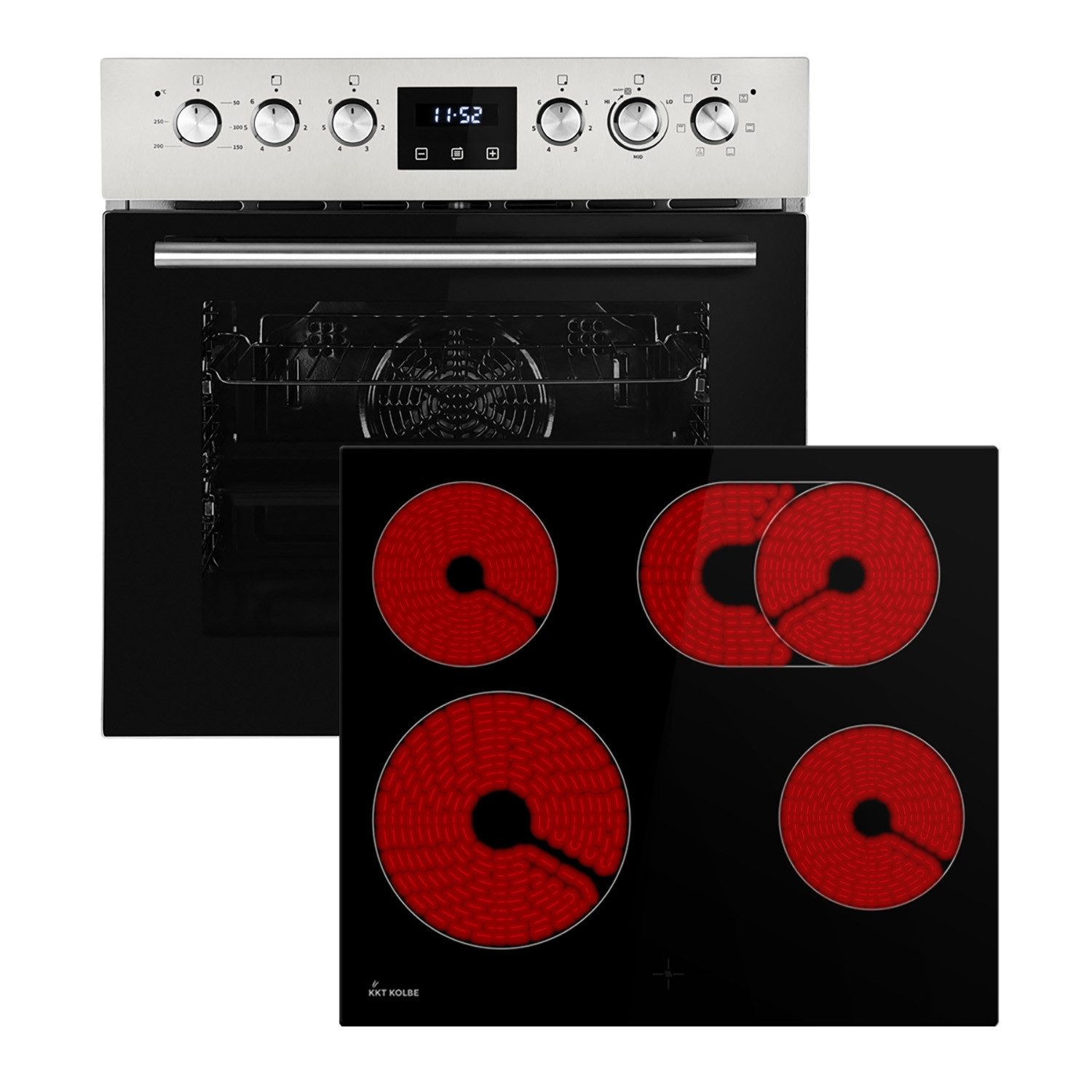 KKT KOLBE Elektro-Herd-Set KKT KOLBE Backofen und Kochfeld SET6309ED, mit Teleskopauszüge, Herdset / Heißluft / Grill / Kochmulde / Einbaubackofen / Timer