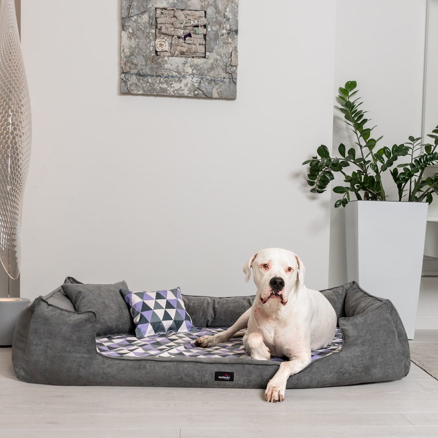 tierlando® Tierbett Orthopädisches Hundebett VELVET Samt Velours Dreiecke geometrisch
