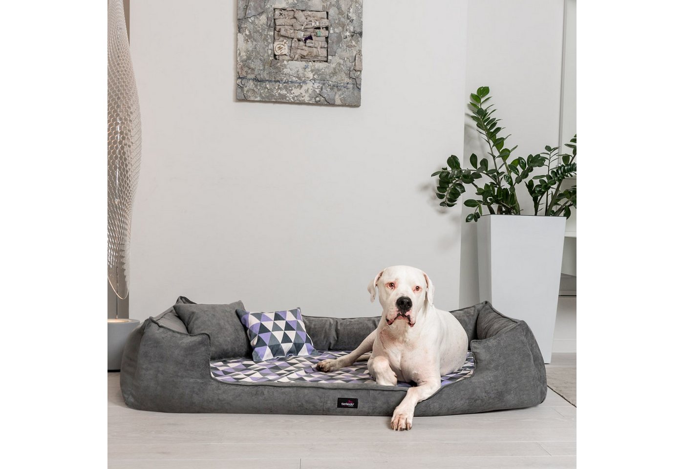 Thumbnail - tierlando® Tierbett Orthopädisches Hundebett VELVET Samt Velours Dreiecke geometrisch