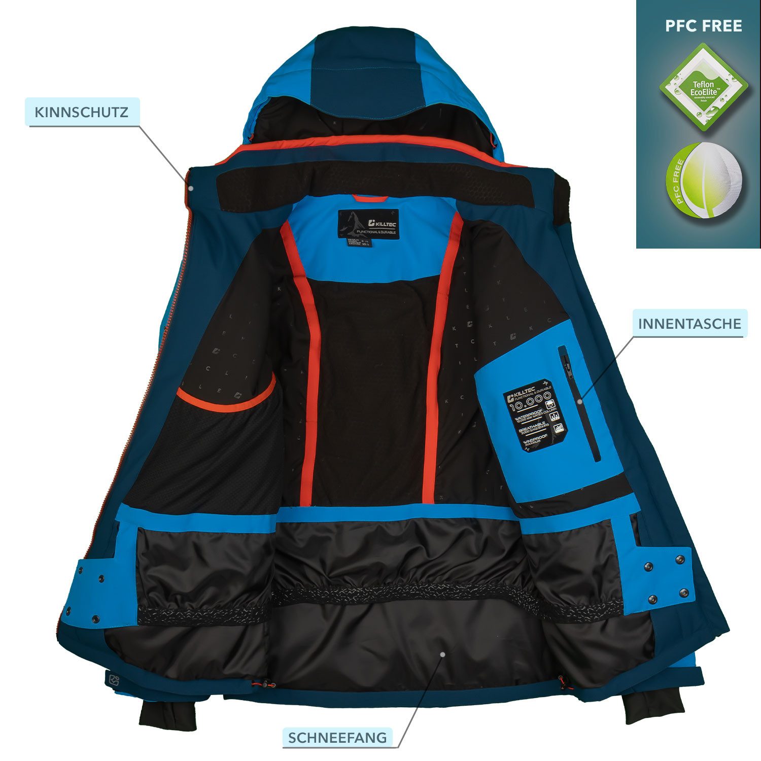 Killtec Skianzug Herren Winterjacke hellblau + Skihose orange, verschweißte Nähte