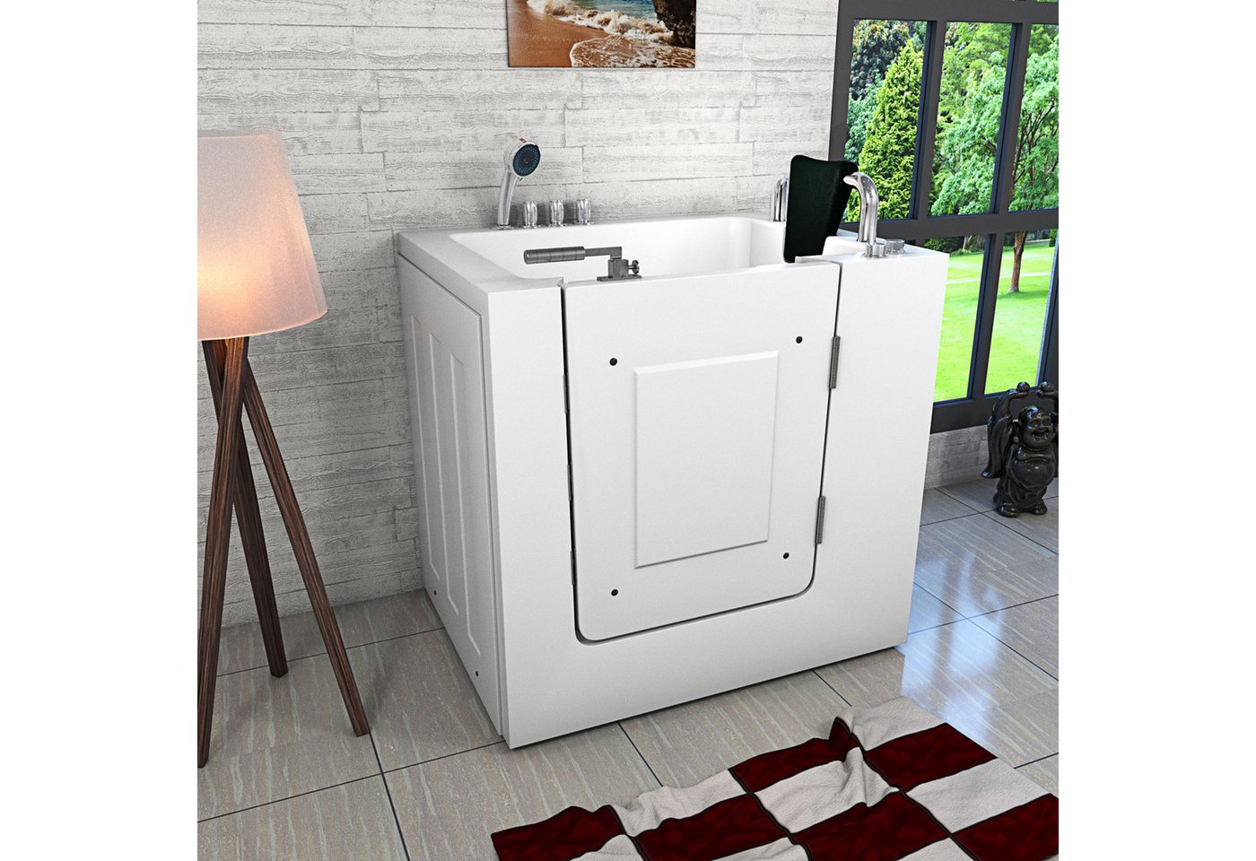 Thumbnail - AcquaVapore Whirlpool-Badewanne AcquaVapore Sitzwanne Whirlpool Wanne mit Tür S02WP-TH-B-R 100x78cm, (1-tlg)