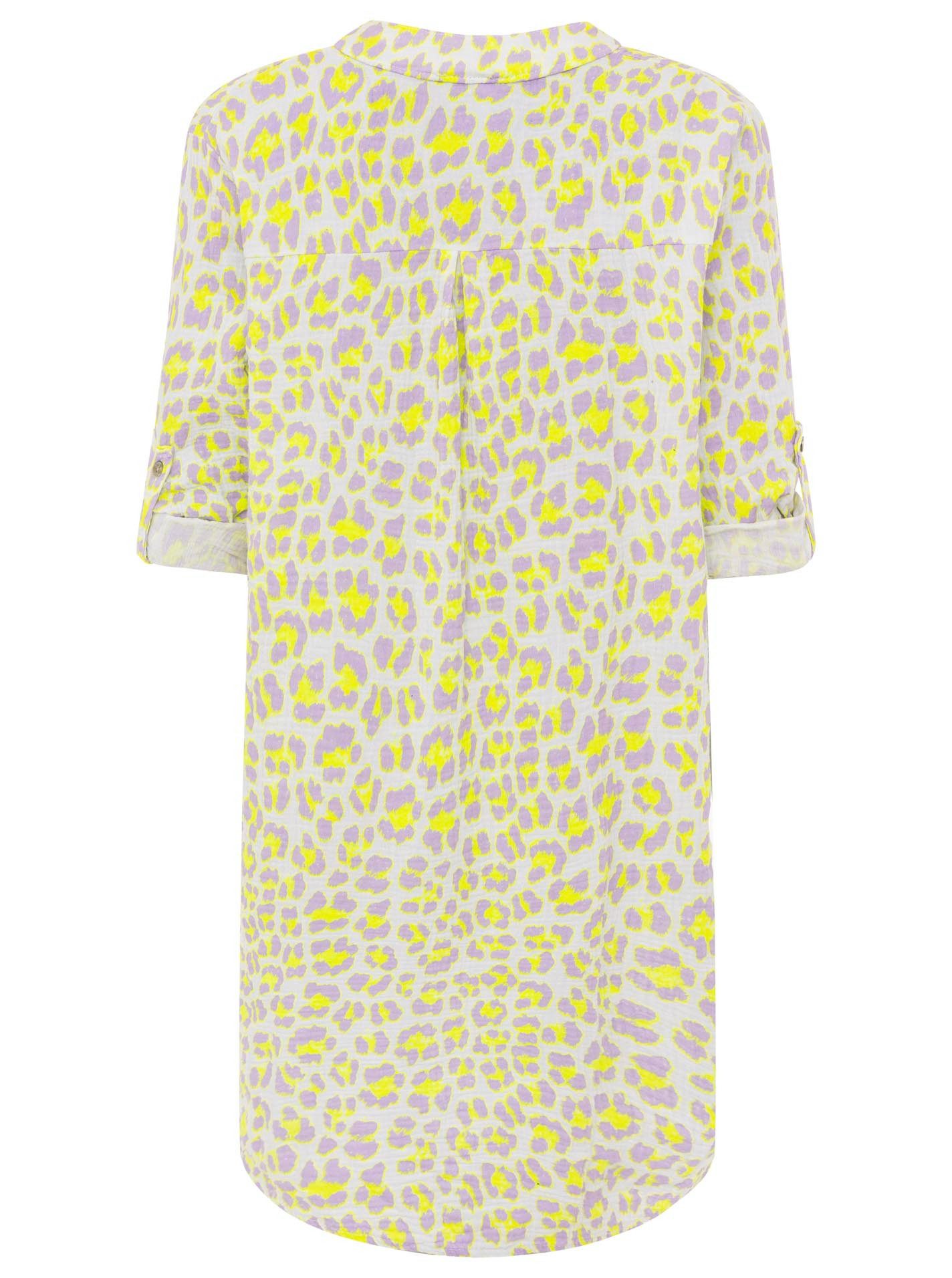 Zwillingsherz Blusentop "Rom" Turn-Up Ärmel, V-Neck. Leo-Muster, Musselin
