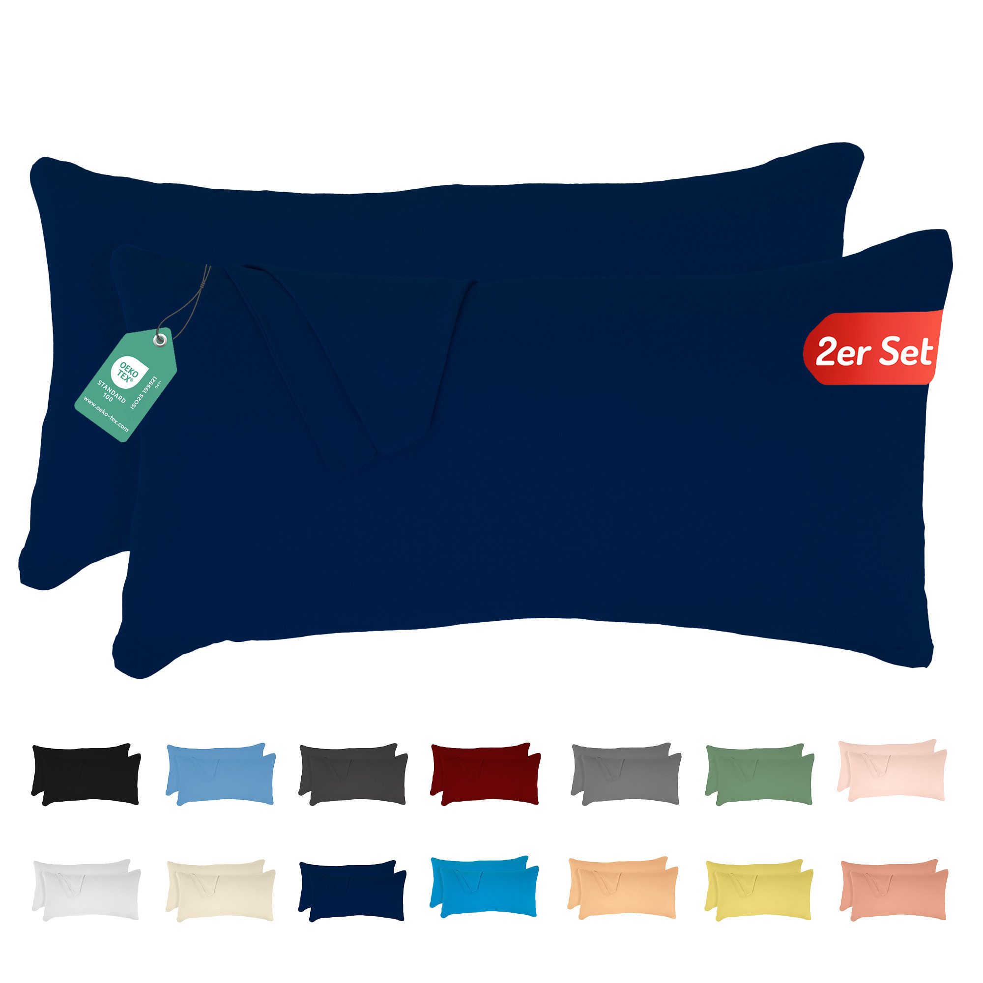 Kissenbezug 2er Set Kissenbezug Kissenhülle Baumwolle Jersey Reißverschluss weich
