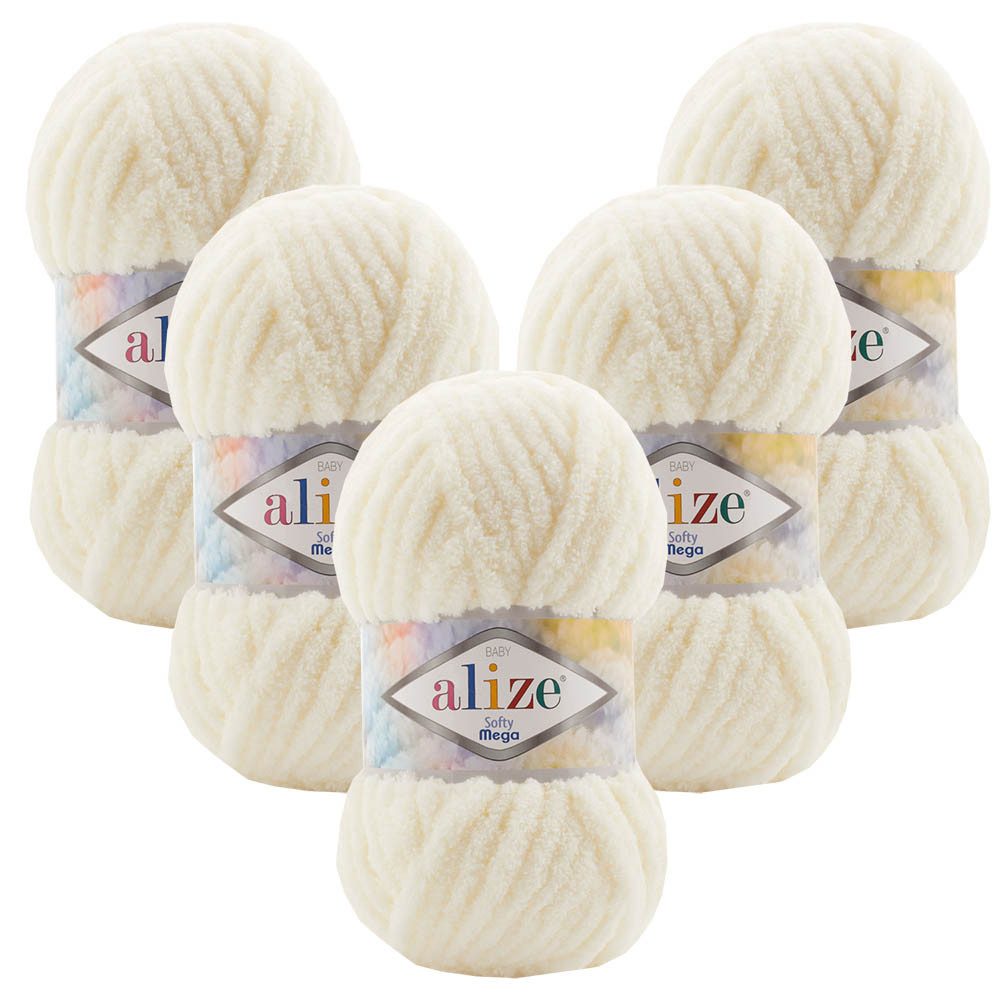 Alize 5 x ALIZE Softy Mega Häkelwolle, 70 m, Babywolle, flauschig,Plüsch,bulky,weiches Garn