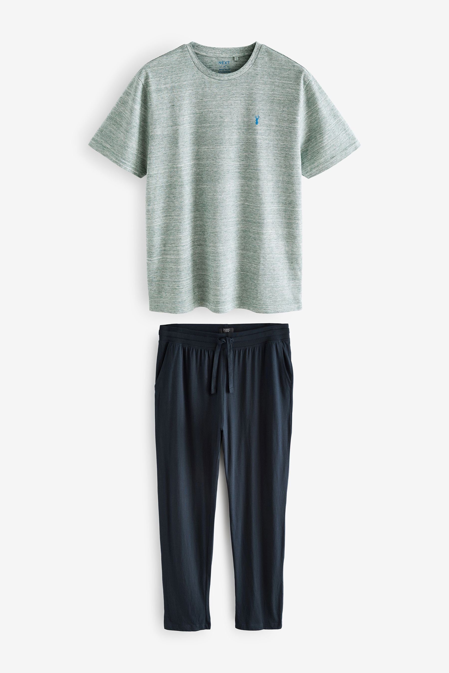 Next Pyjama Jersey-Schlafanzug (2 tlg) Green/Navy Textured