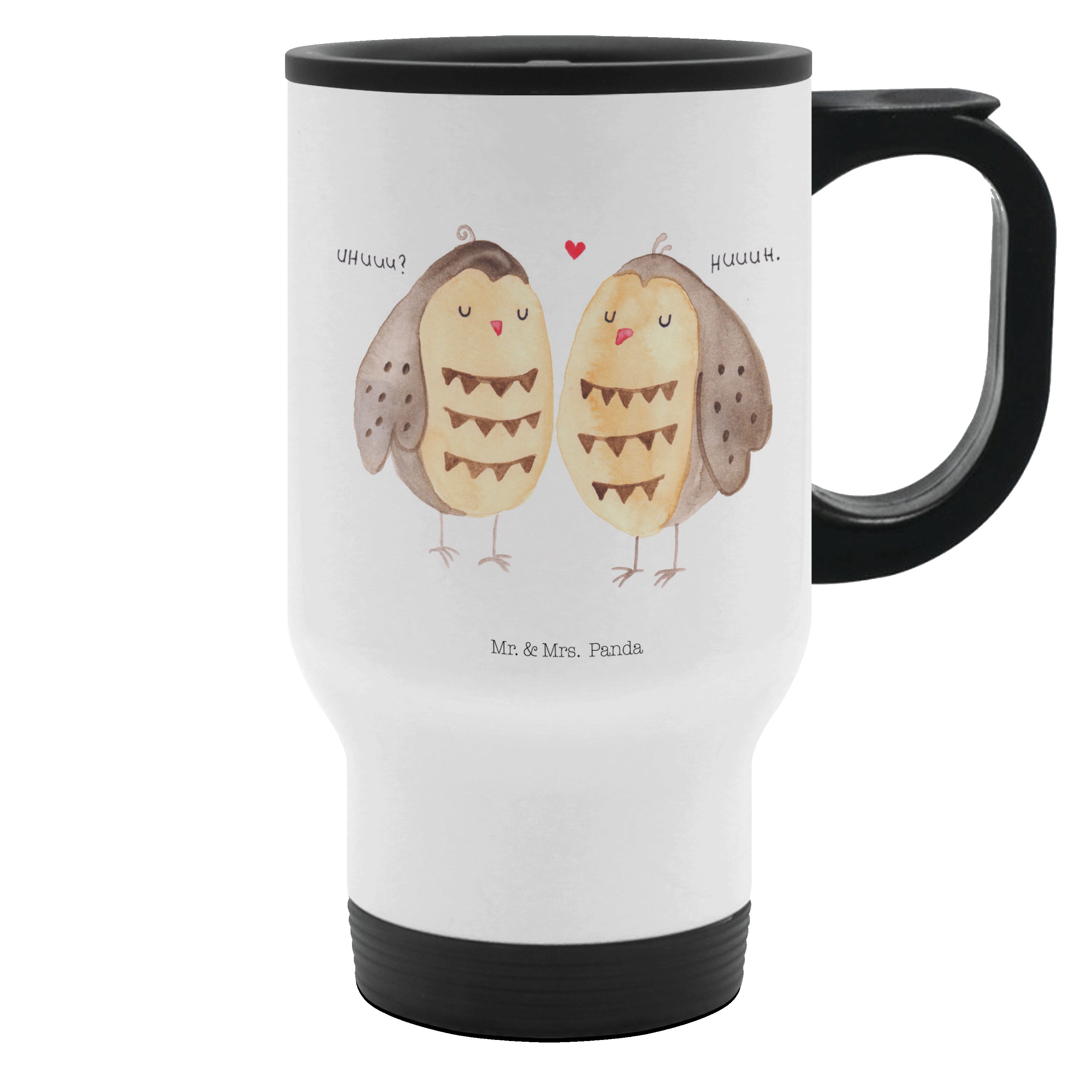 Mr. & Mrs. Panda Thermobecher Eulen Liebe, Kaffeebecher To Go, Weiß, Owl, Thermobecher Go, Freund, Edelstahl, Trinkbecher To Go Liebe Spruch Liebesgeschenk
