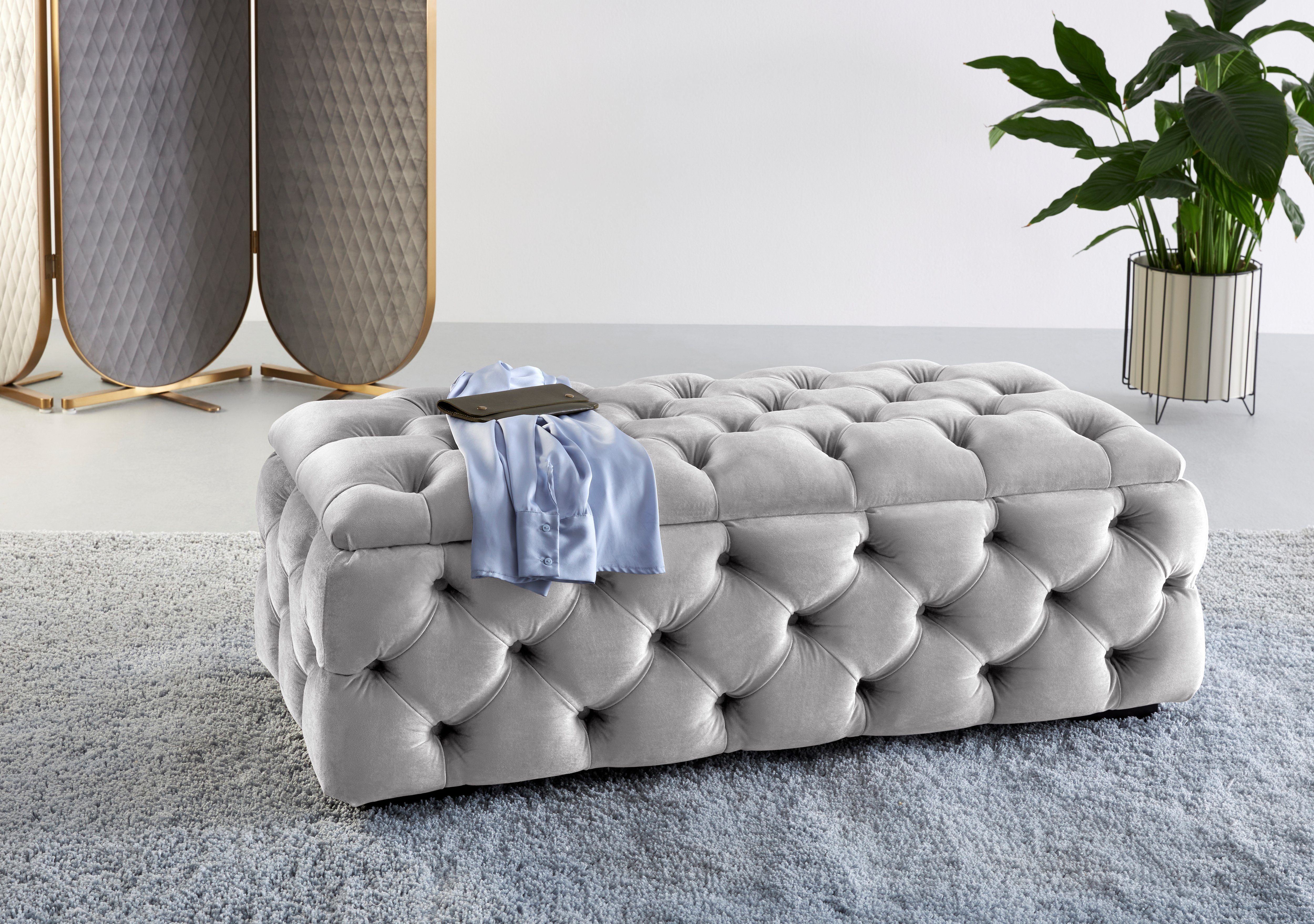 Home affaire Polsterhocker KALINA, hochwertige Knopfheftung, B/T/H: 120/55/45 cm, mit Staufach und innenliegenden Laschen zur besseren Aufbewahrung