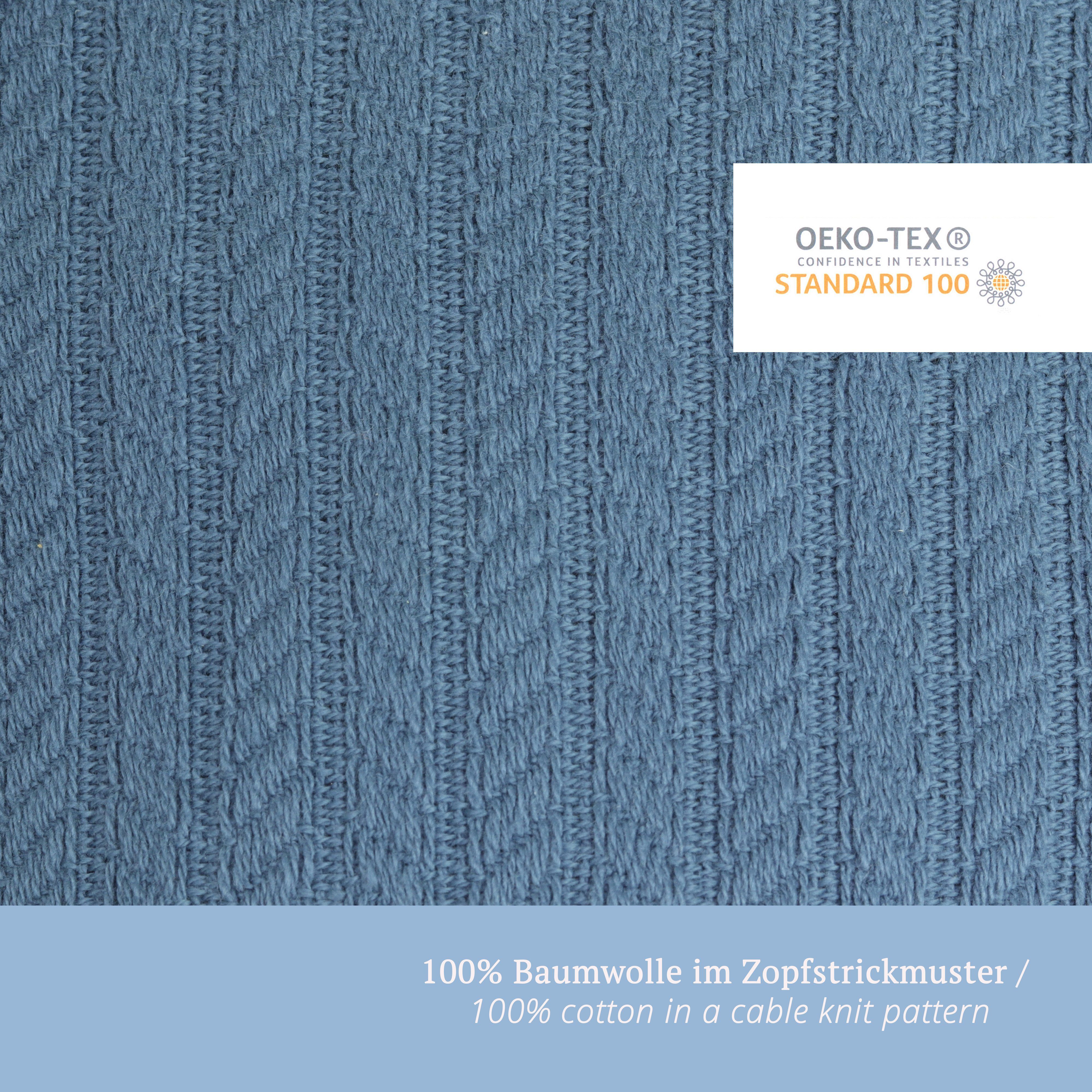 GmbH Leevke Blau (77x75cm) mit Wickelauflage (1x Puckdaddy Wickelauflage) Zopfstrick-Muster in