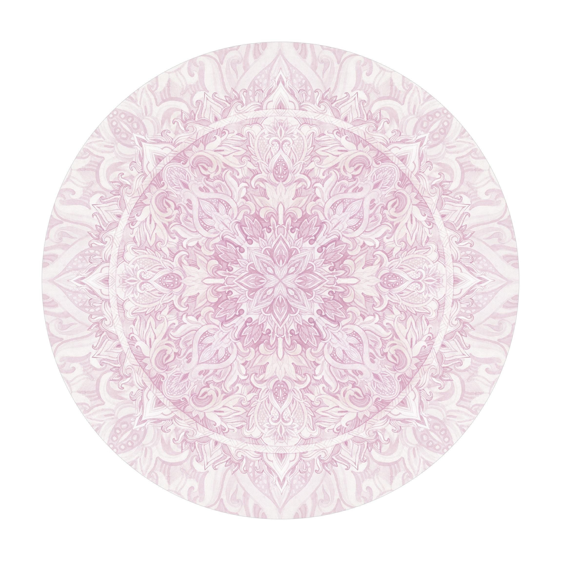 Bilderdepot24 Teppich Vinyl Wohnzimmer Schlafzimmer Flur Küche Mandala modern, rund - rosa glatt, nass wischbar (Küche, Tierhaare) - Saugroboter & Bodenheizung geeignet
