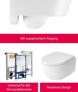 aquaSu Tiefspül-WC, Wandhängend, Abgang Waagerecht, Wand WC, spülrandlos, WC-Sitz mit Absenkautomatik, Duroplast, 045568
