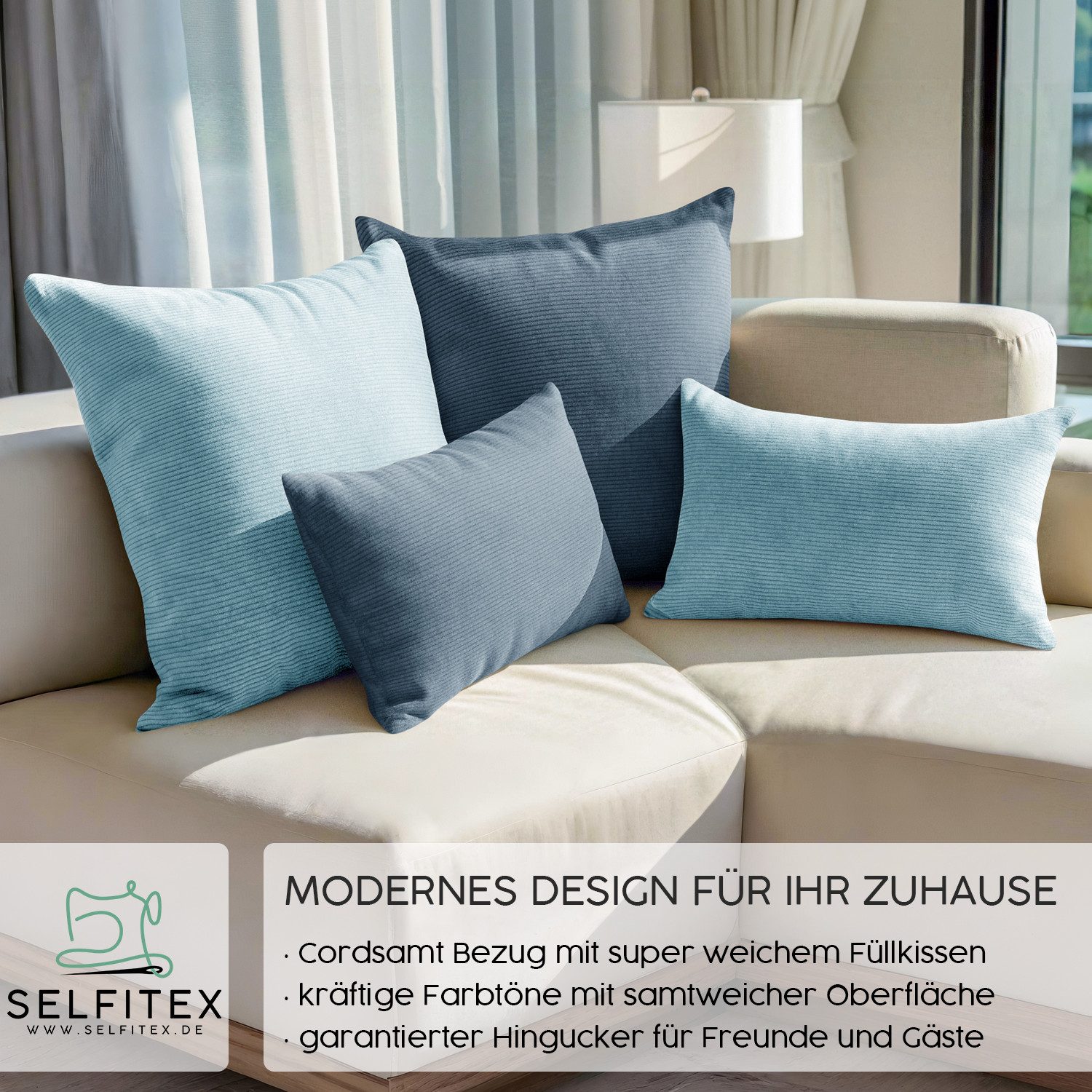 Selfitex Dekokissen 4er Set Cord Kissen inkl. Füllkissen, 2x 50x50 & 2x 30x günstig online kaufen