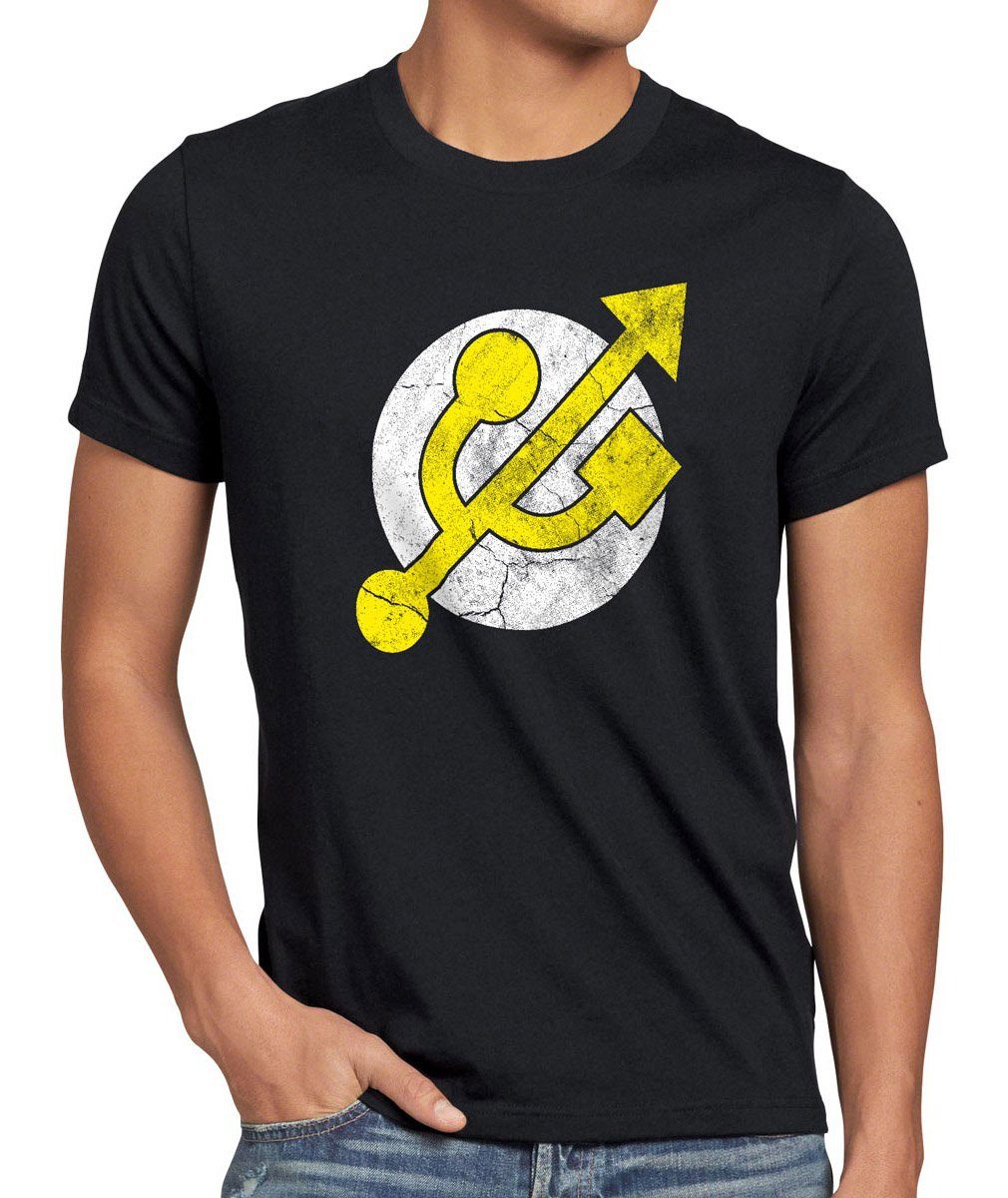 style3 Print-Shirt Herren T-Shirt USB Hero Flash Speicher Blitz Held Logo Comic Action superheld schwarz