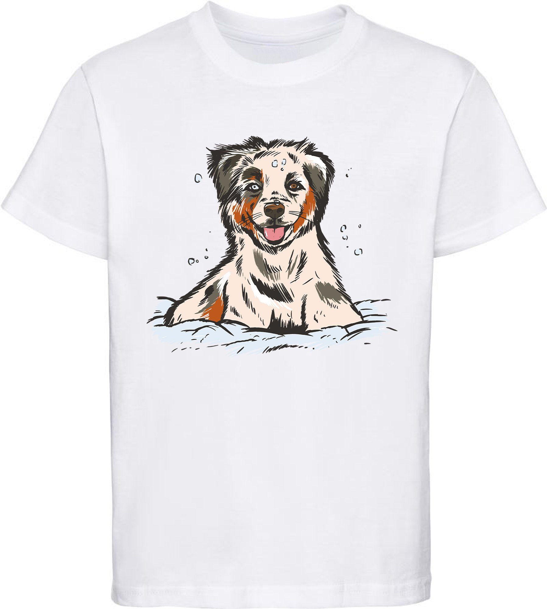 MyDesign24 Print-Shirt bedrucktes Kinder und Jugend Hunde T-Shirt Australian Shepherd Welpe Baumwollshirt mit Aufdruck, i216 weiss | T-Shirts