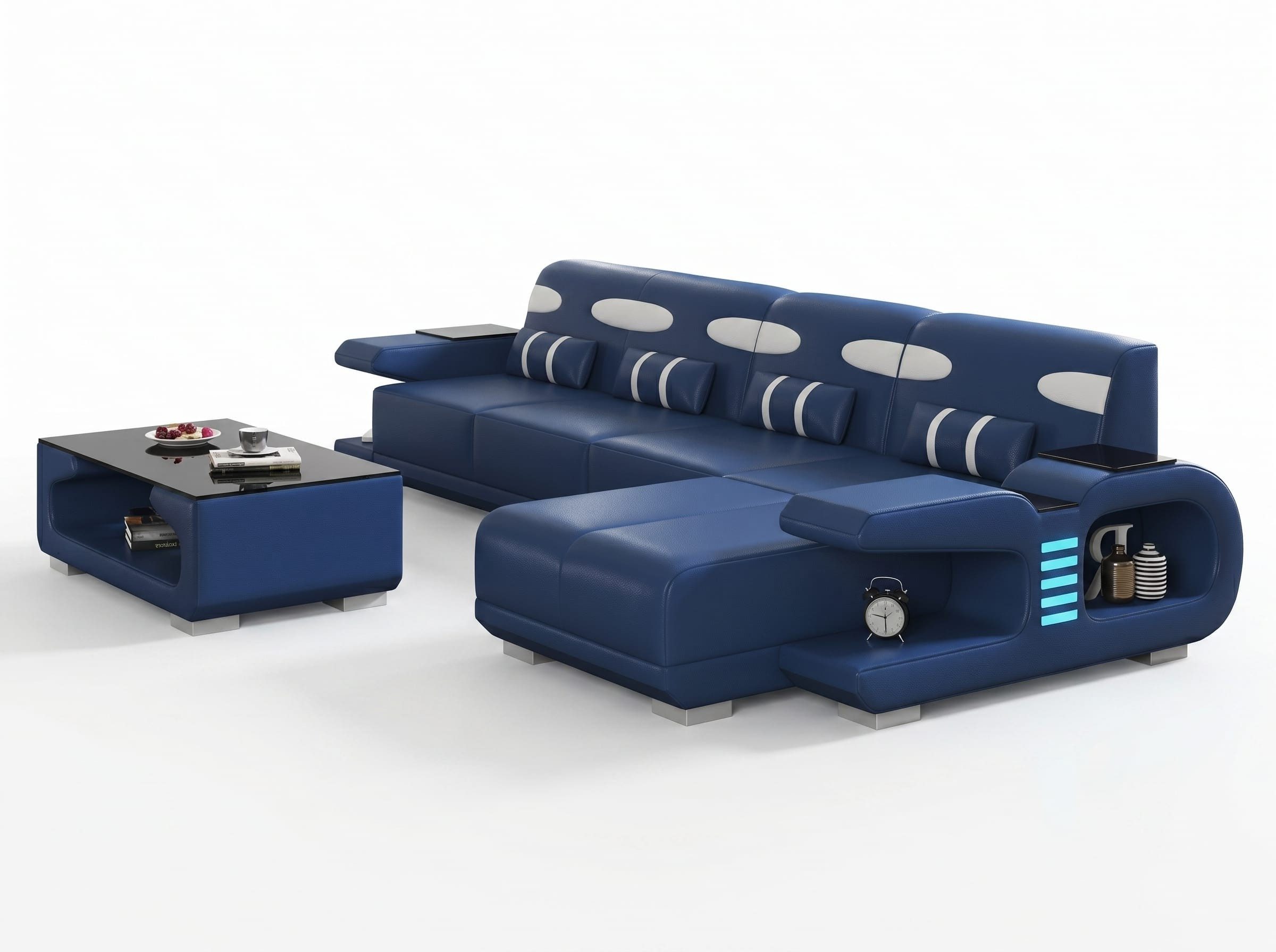 Xlmoebel Wohnlandschaft Modernes L-Form Ecksofa in Blau mit Couchtisch für das Wohnzimmer, 2 Teile, Made in Europa