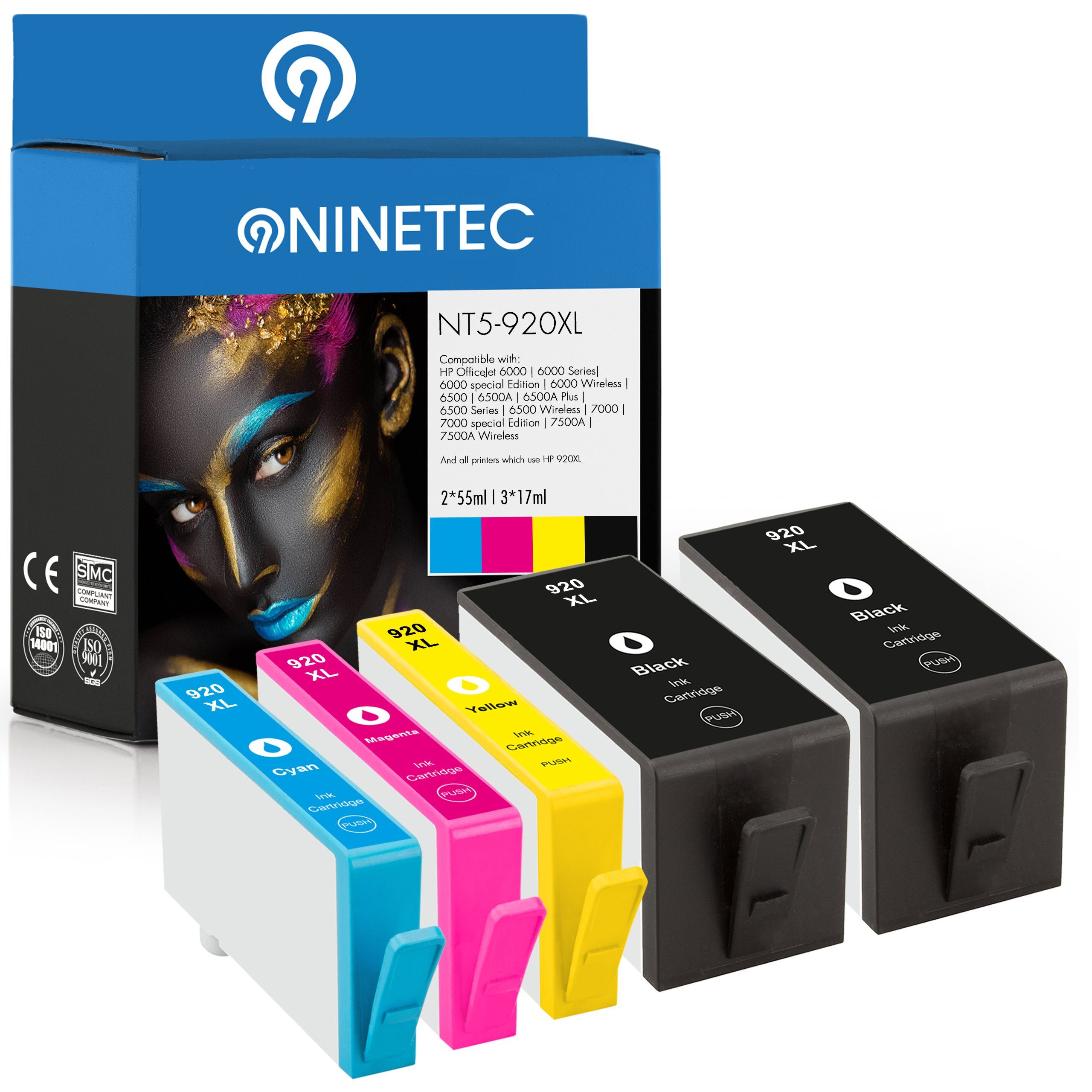 NINETEC 5er Set ersetzt HP 920XL 920 XL Tintenpatrone