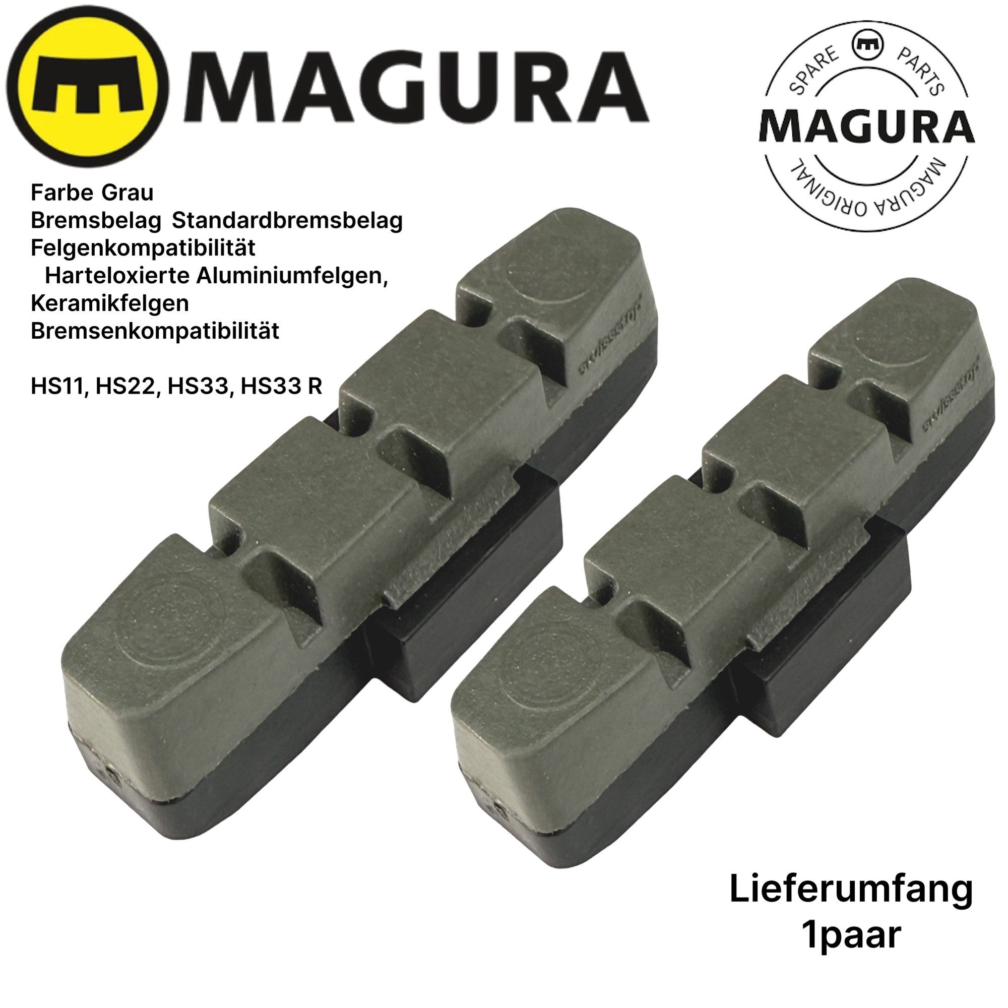 Magura Felgenbremse Magura Bremsbeläge für Beschichtete Felgen Hs11 HS22 HS33 Evo Grau