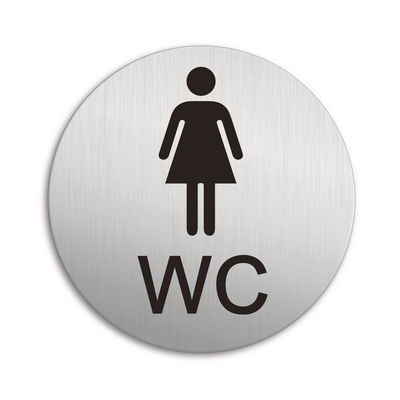 OFFORM DESIGN Hinweisschild Toilette WC Damen Ø 100 mm Aluminium Edelstahloptik selbstklebend, (1 St)